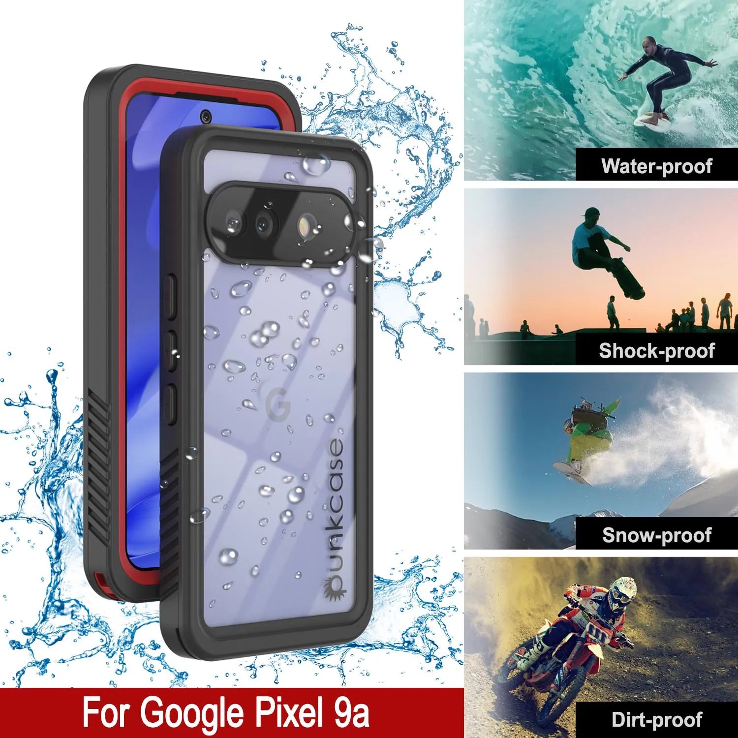 Google Pixel 9a Waterproof Case, Punkcase [Extreme Series] Armor Cover W/ Built In Screen Protector [Red]