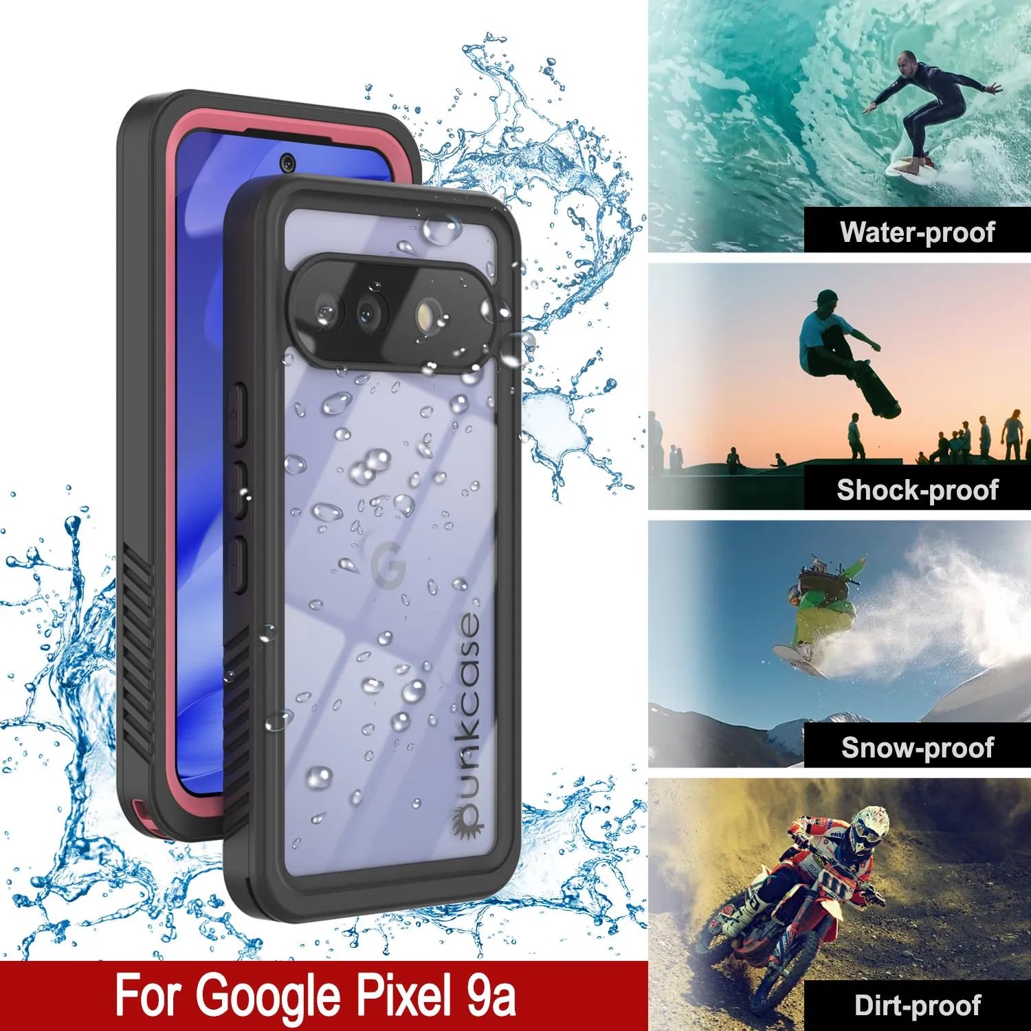 Google Pixel 9a Waterproof Case, Punkcase [Extreme Series] Armor Cover W/ Built In Screen Protector [Pink]