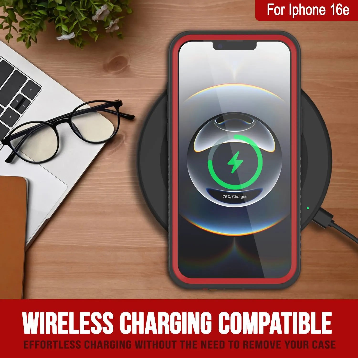 iPhone 16e Waterproof Case, Punkcase [Extreme Series] Armor Cover W/ Built In Screen Protector [Red]