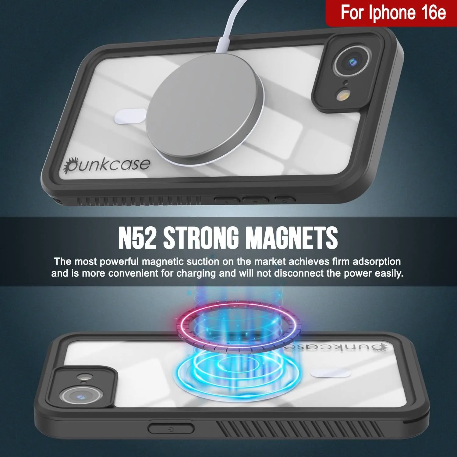 iPhone 16e  Waterproof Case, Punkcase [Extreme Mag Series] Armor Cover W/ Built In Screen Protector [Grey]
