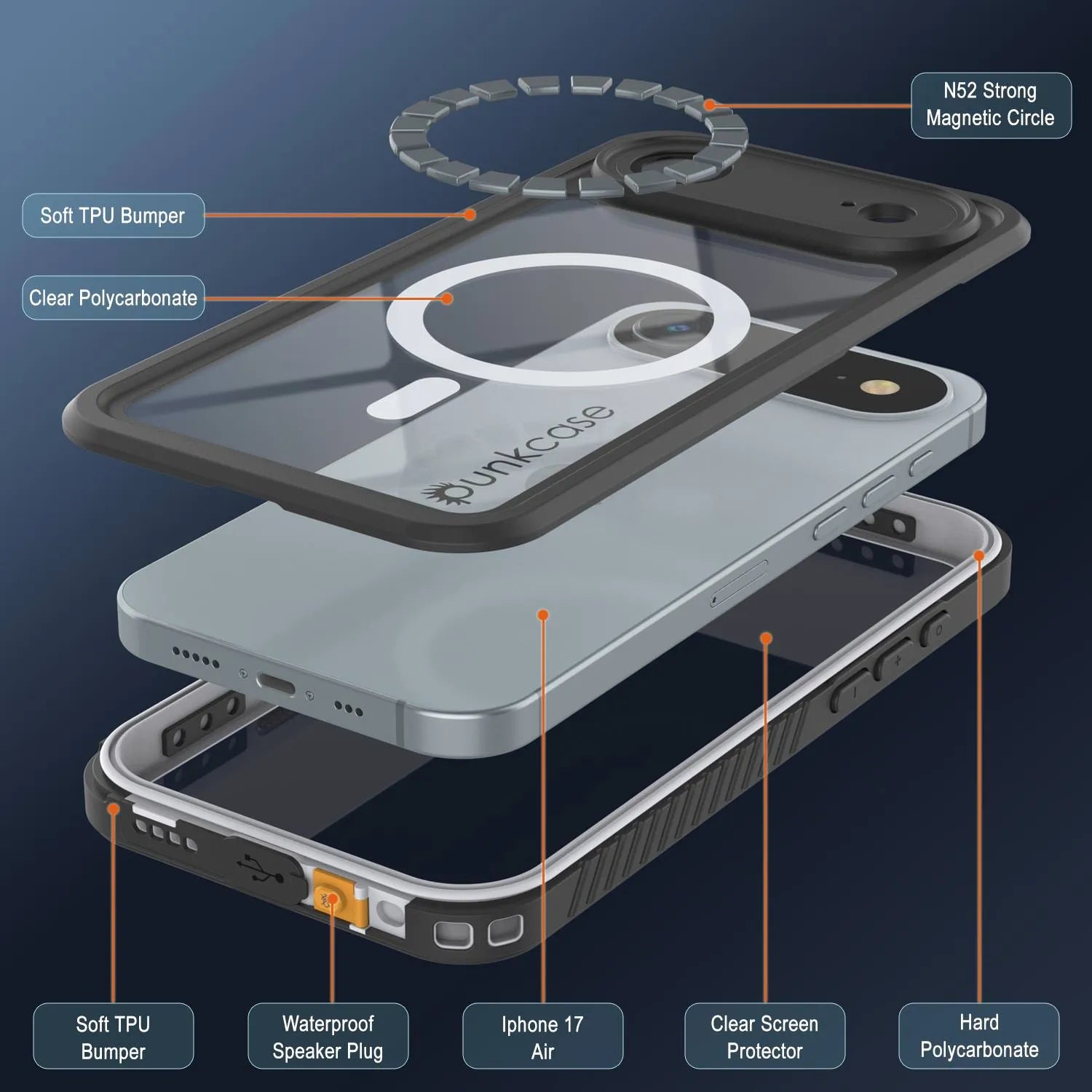 iPhone 17 Air Waterproof Case, Punkcase [Extreme Series] Armor Cover W/ Built In Screen Protector [White]