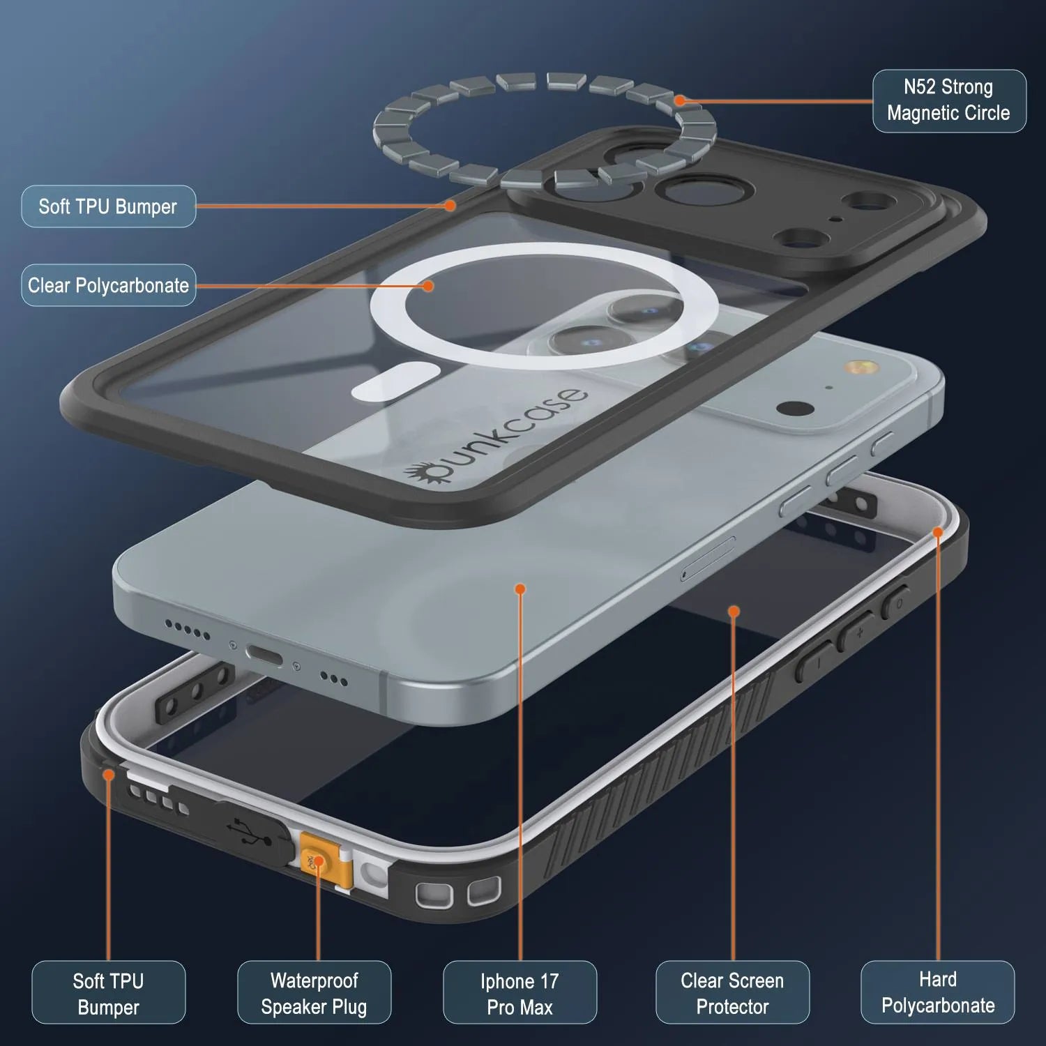 iPhone 17 Pro Max Waterproof Case, Punkcase [Extreme Series] Armor Cover W/ Built In Screen Protector [White]