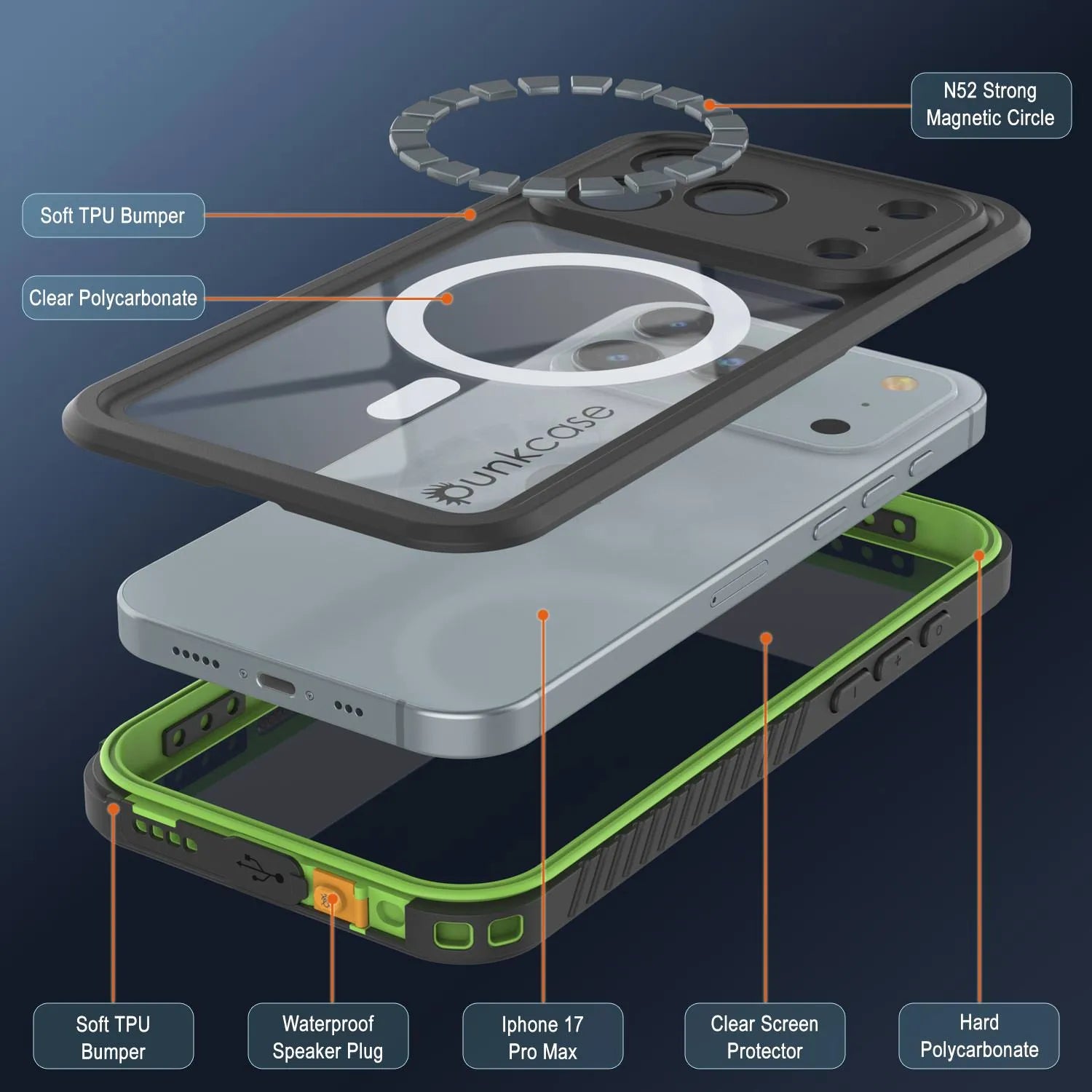 Products iPhone 17 Pro Max Waterproof Case, Punkcase [Extreme Series] Armor Cover W/ Built In Screen Protector [Light Green]