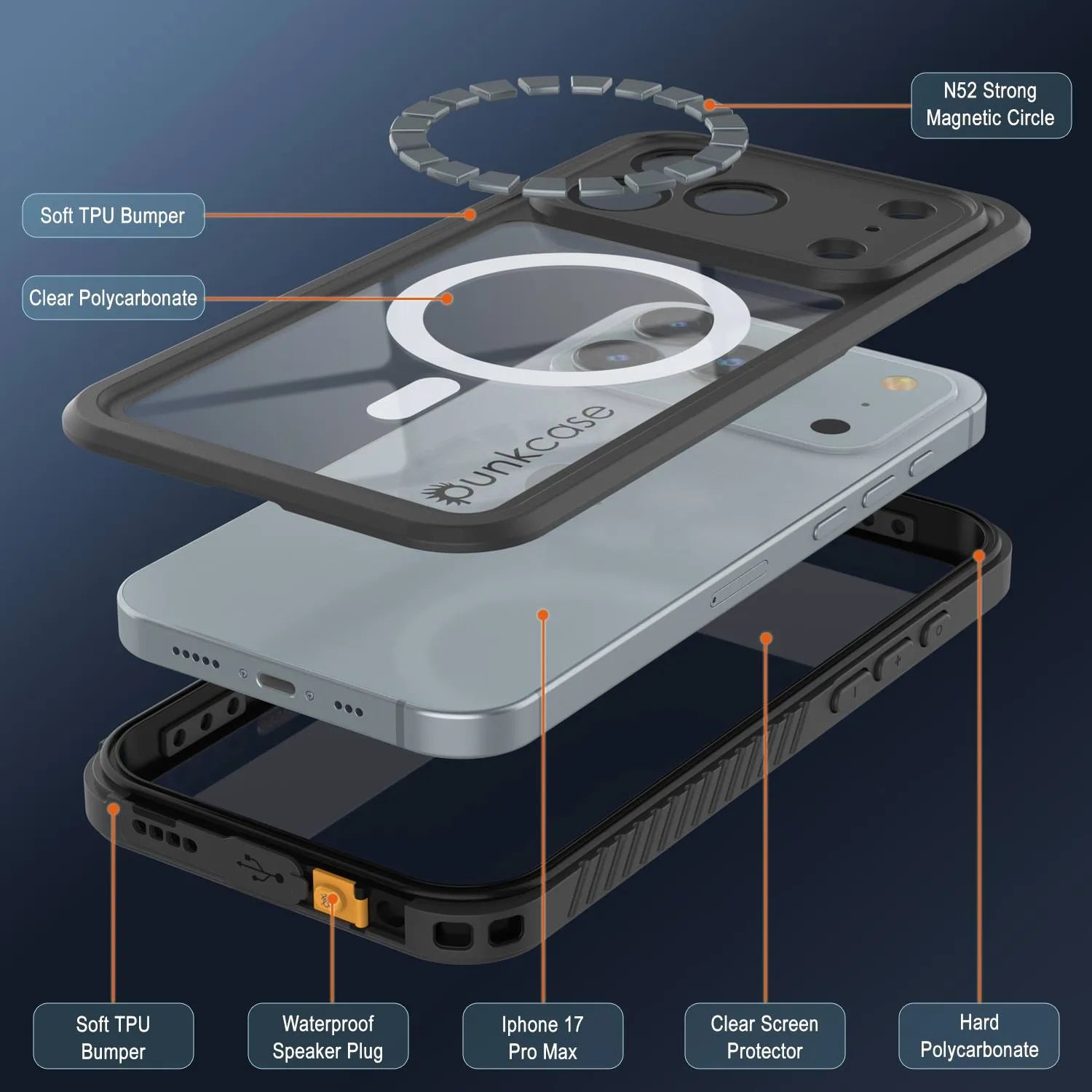 iPhone 17 Pro Max Waterproof Case, Punkcase [Extreme Mag Series] Armor Cover W/ Built In Screen Protector [Black]