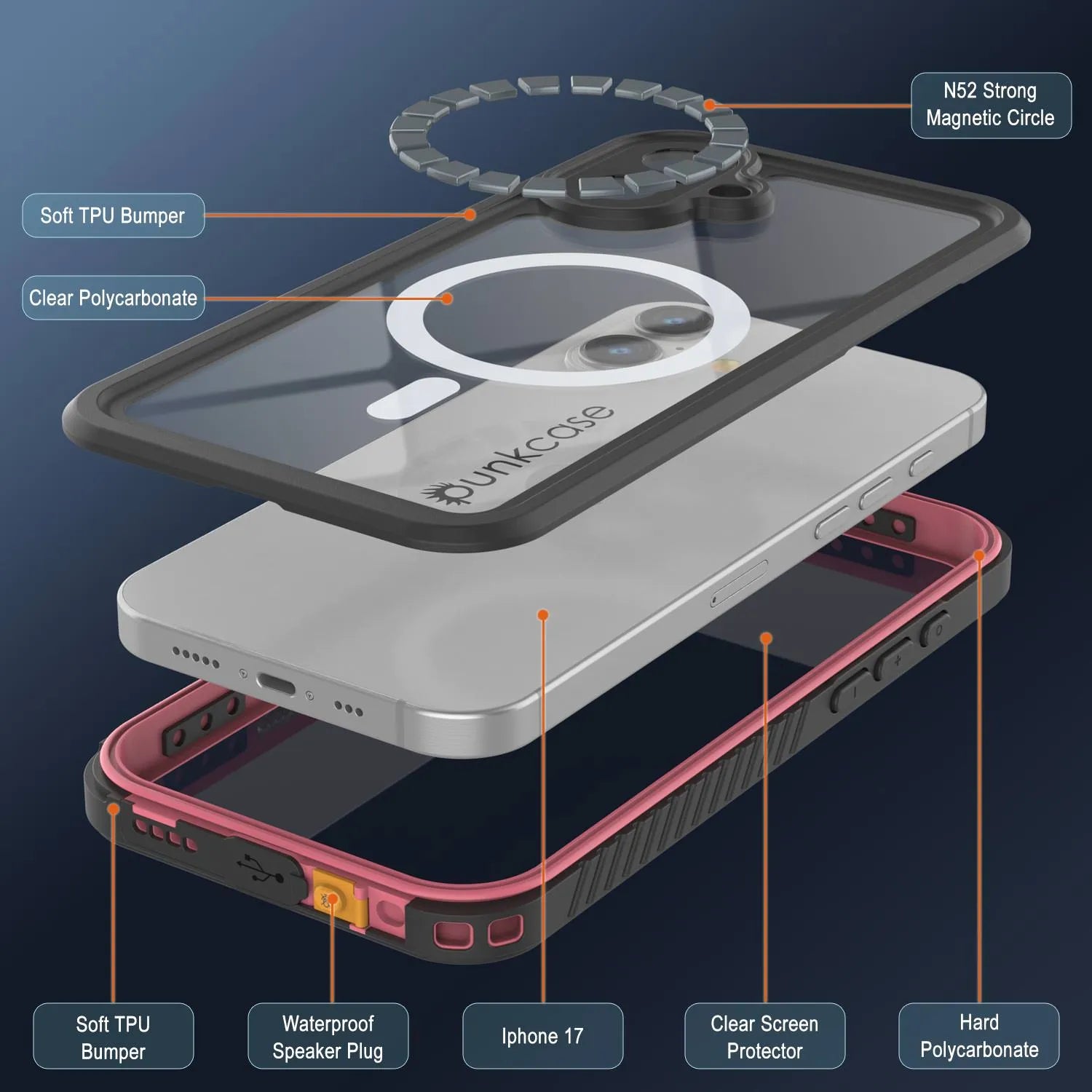 iPhone 17 Waterproof Case, Punkcase [Extreme Series] Armor Cover W/ Built In Screen Protector [Pink]