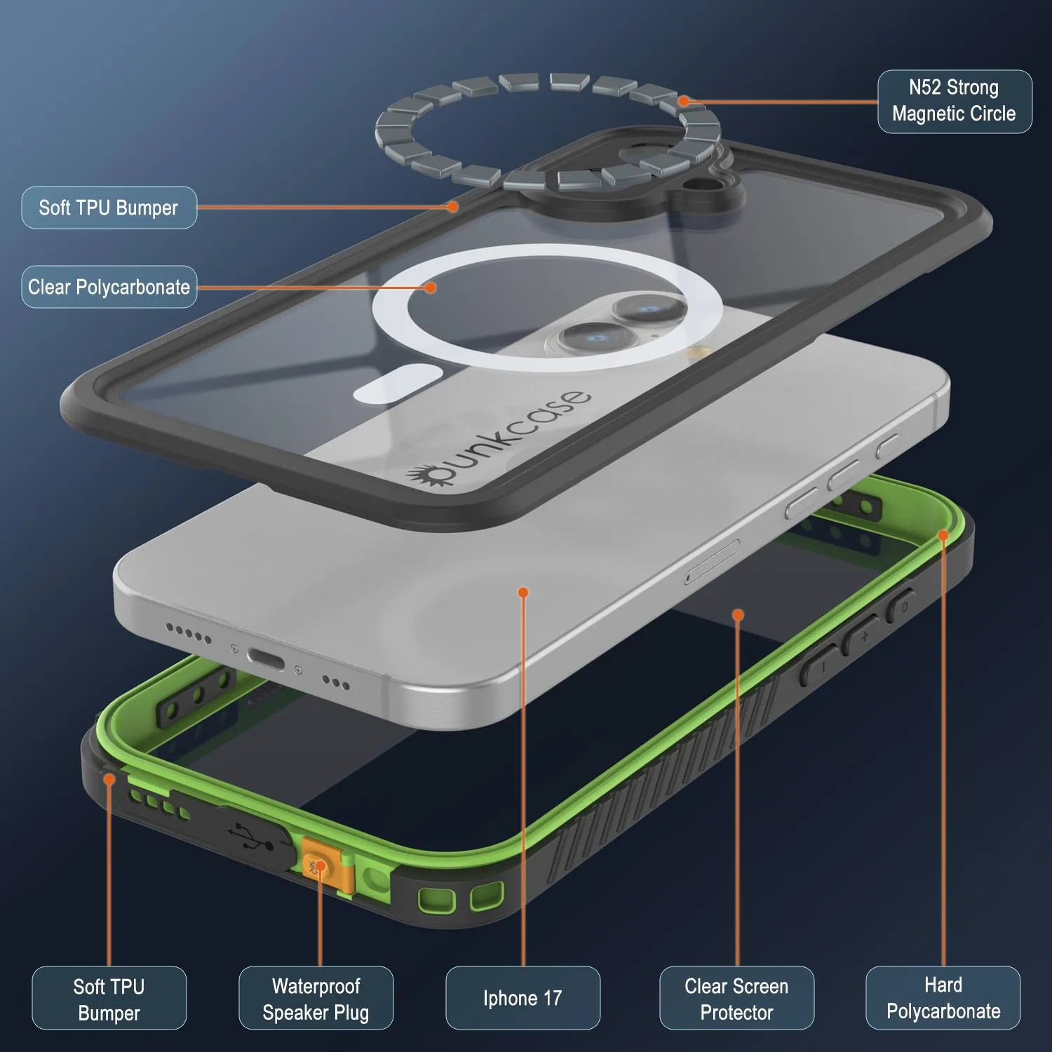 iPhone 17 Waterproof Case, Punkcase [Extreme Series] Armor Cover W/ Built In Screen Protector [Light Green]