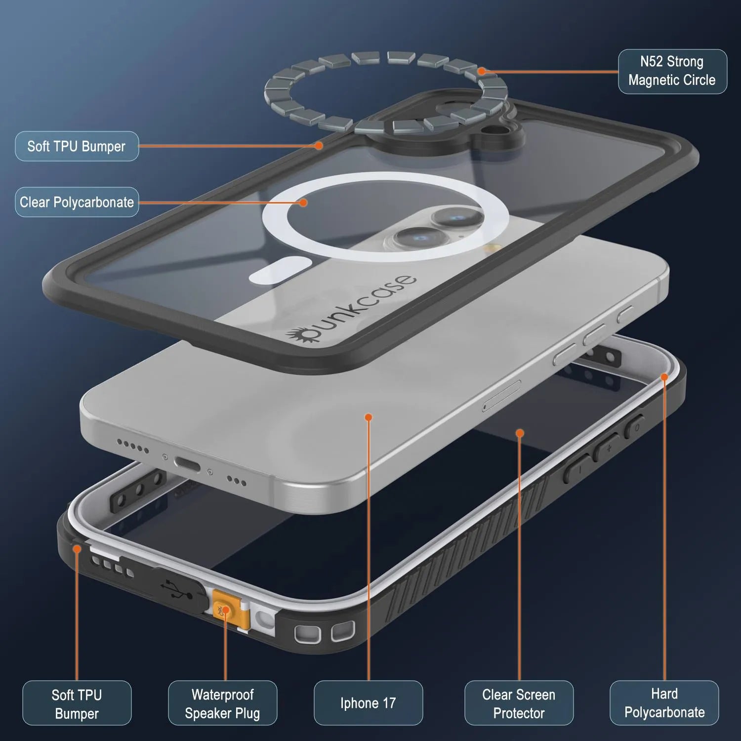 iPhone 17  Waterproof Case, Punkcase [Extreme Mag Series] Armor Cover W/ Built In Screen Protector [White]