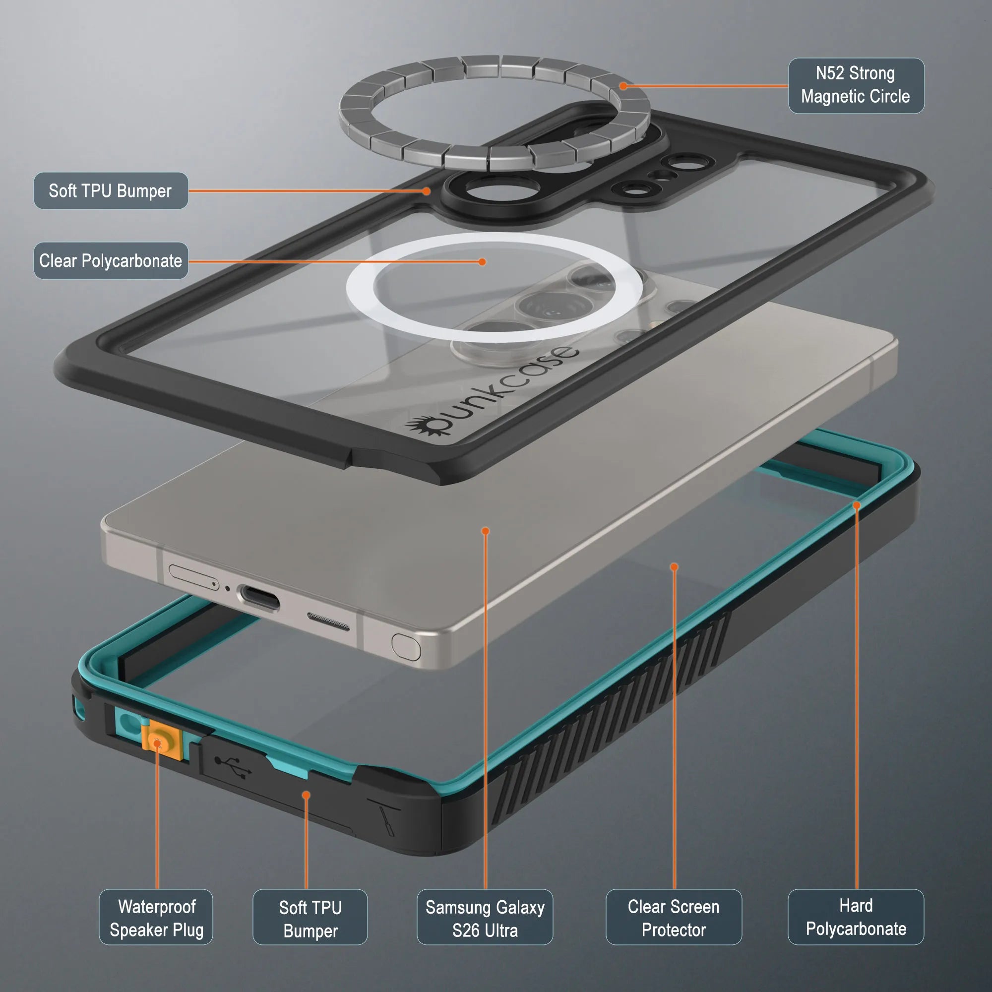 Galaxy S26 Ultra Waterproof Case, Punkcase [Extreme Mag Series] Armor Cover W/ Built In Screen Protector [Teal]