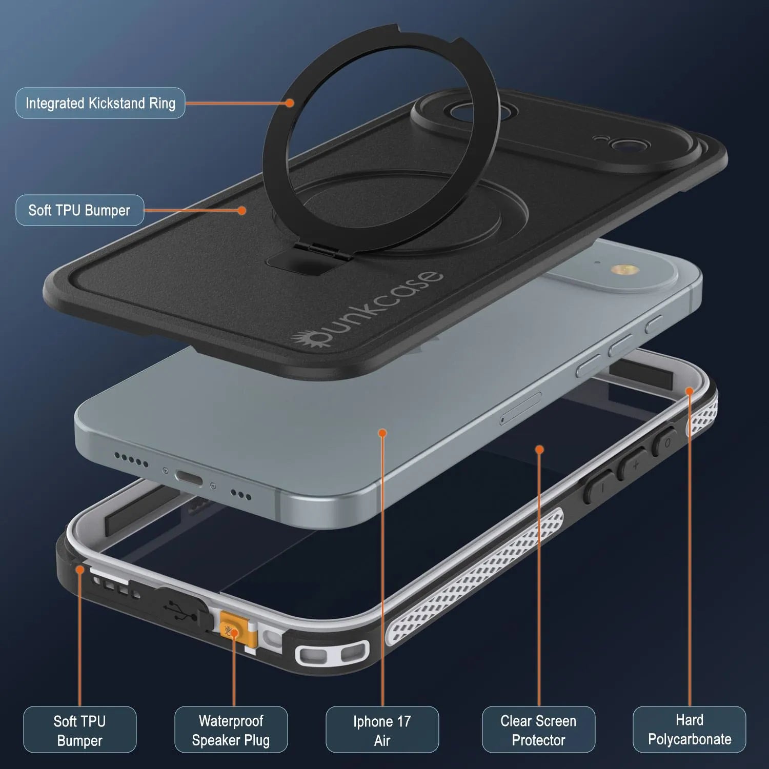 iPhone 17 Air Waterproof Case [Kickstud 2.0 Series] Protective IP68 Cover W/Screen Protector & Kickstand [White]