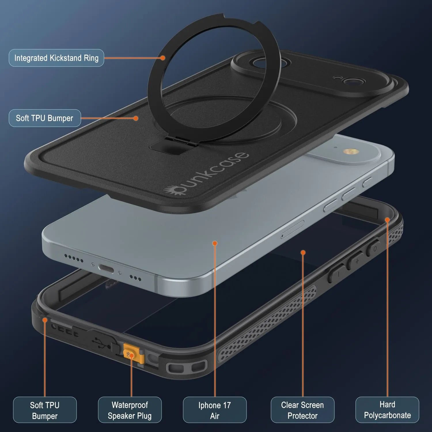 iPhone 17 Air Waterproof Case [Kickstud 2.0 Series] Protective IP68 Cover W/Screen Protector & Kickstand [Grey]