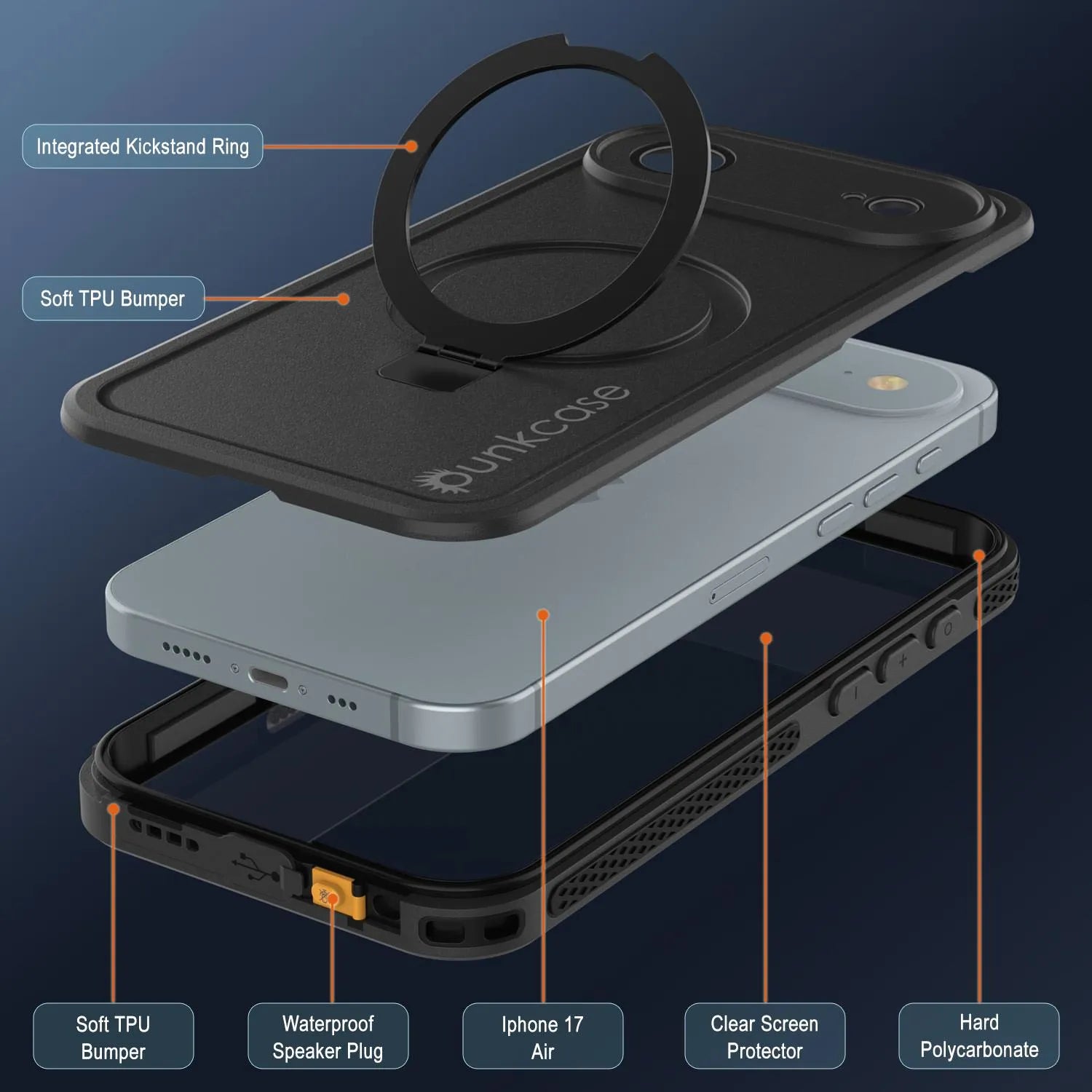 iPhone 17 Air Waterproof Case [Kickstud 2.0 Series] Protective IP68 Cover W/Screen Protector & Kickstand [Black]