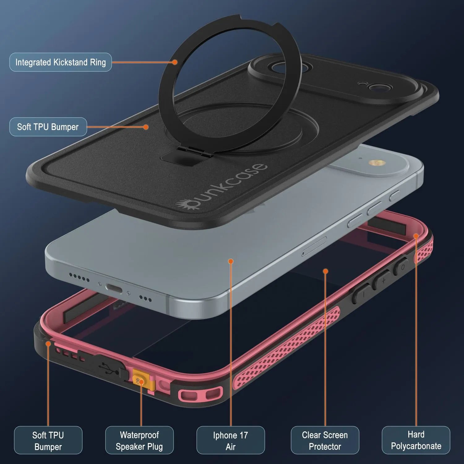 iPhone 17 Air Waterproof Case [Kickstud 2.0 Series] Protective IP68 Cover W/Screen Protector & Kickstand [Pink]