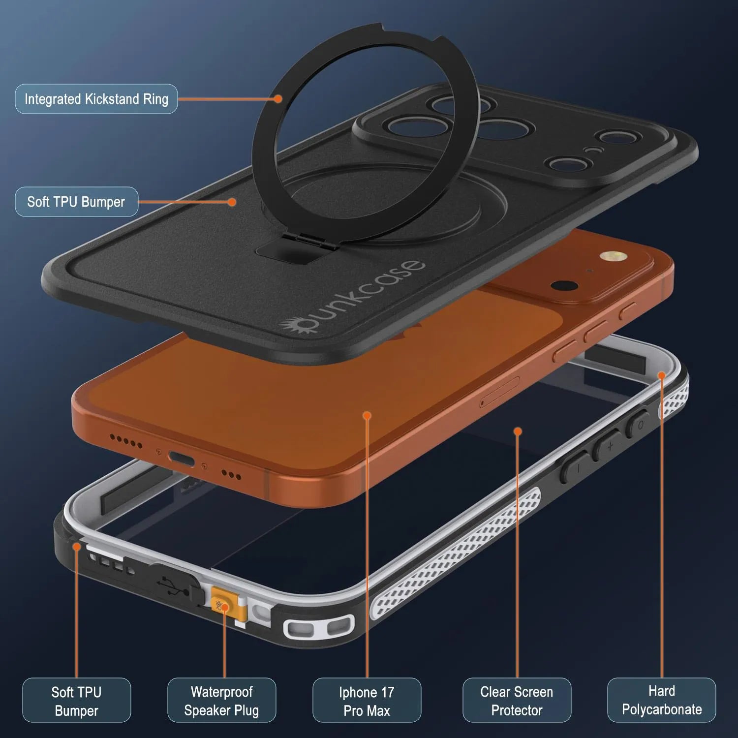 iPhone 17 Pro Max Waterproof Case [Kickstud 2.0 Series] Protective IP68 Cover W/Screen Protector & Kickstand [White]