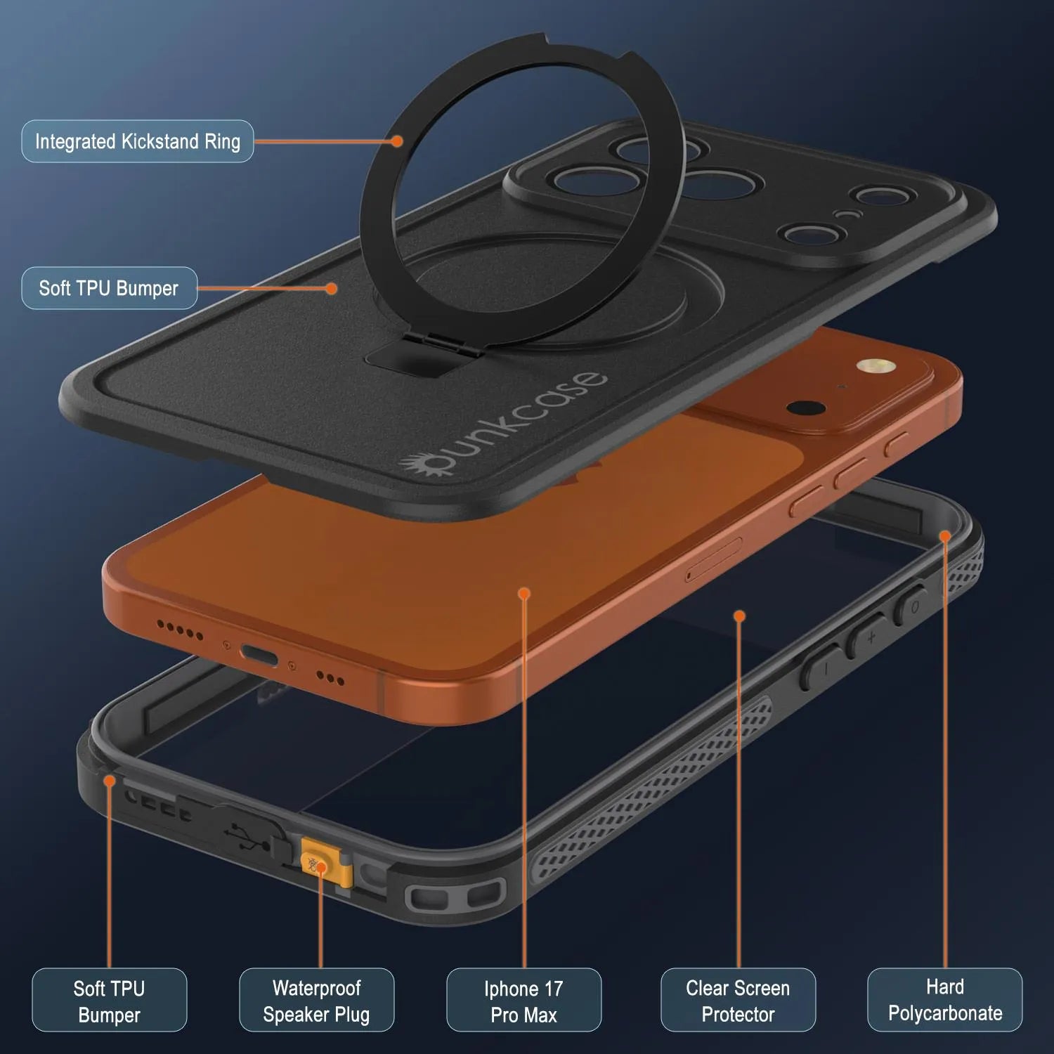 iPhone 17 Pro Max Waterproof Case [Kickstud 2.0 Series] Protective IP68 Cover W/Screen Protector & Kickstand [Grey]