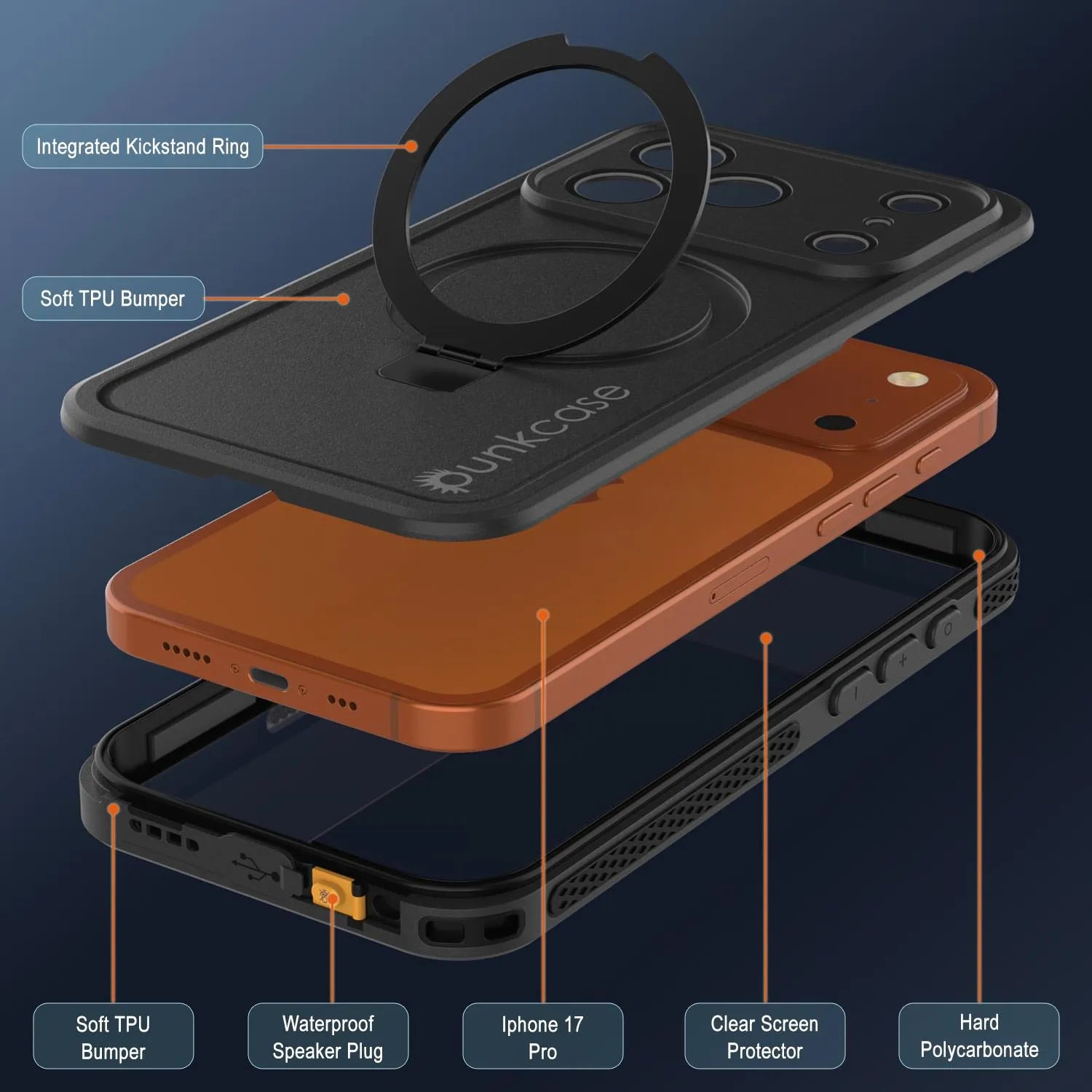 iPhone 17 pro Waterproof Case [Kickstud 2.0 Series] Protective IP68 Cover W/Screen Protector & Kickstand [Black]