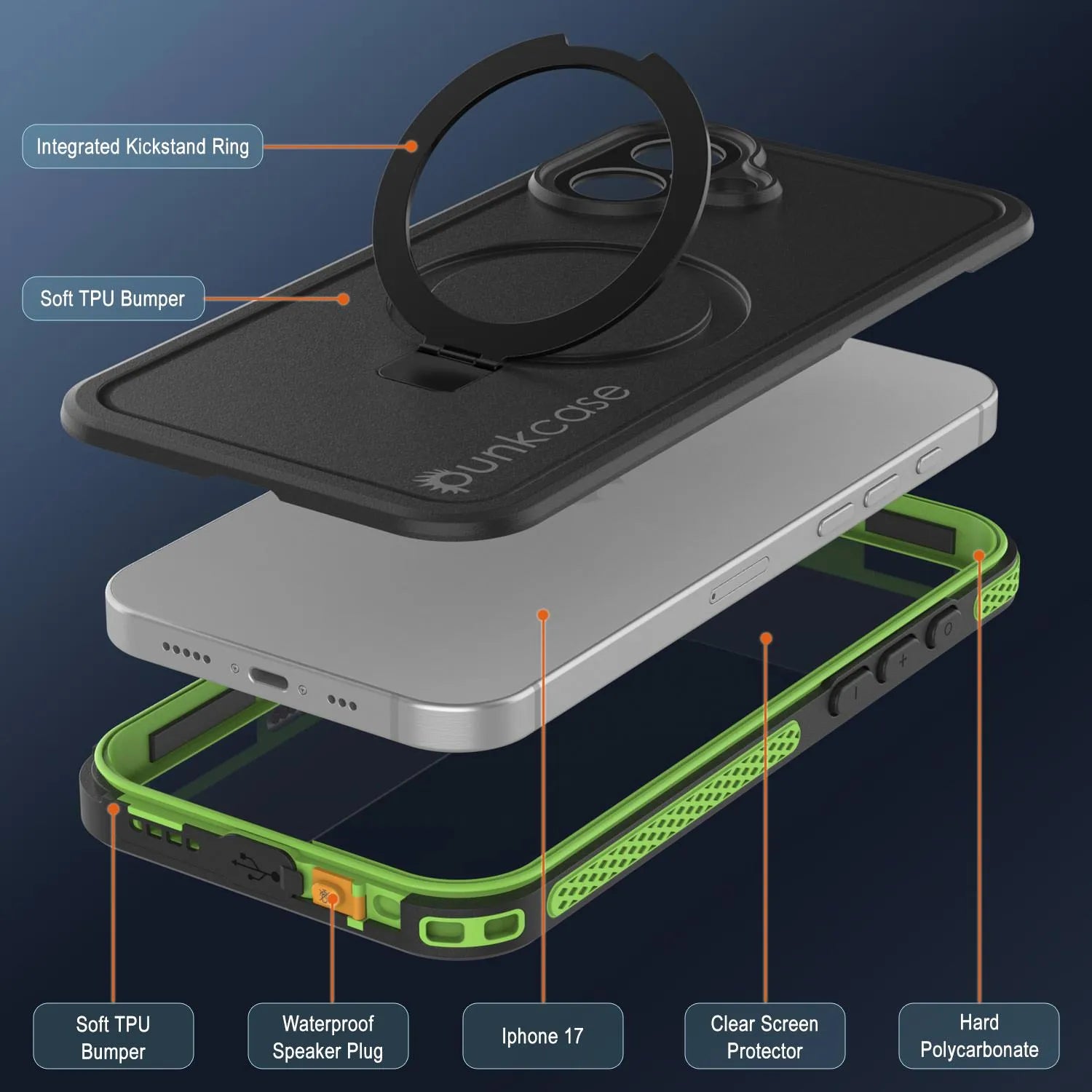 iPhone 17 Waterproof Case [Kickstud 2.0 Series] Protective IP68 Cover W/Screen Protector & Kickstand [Green]