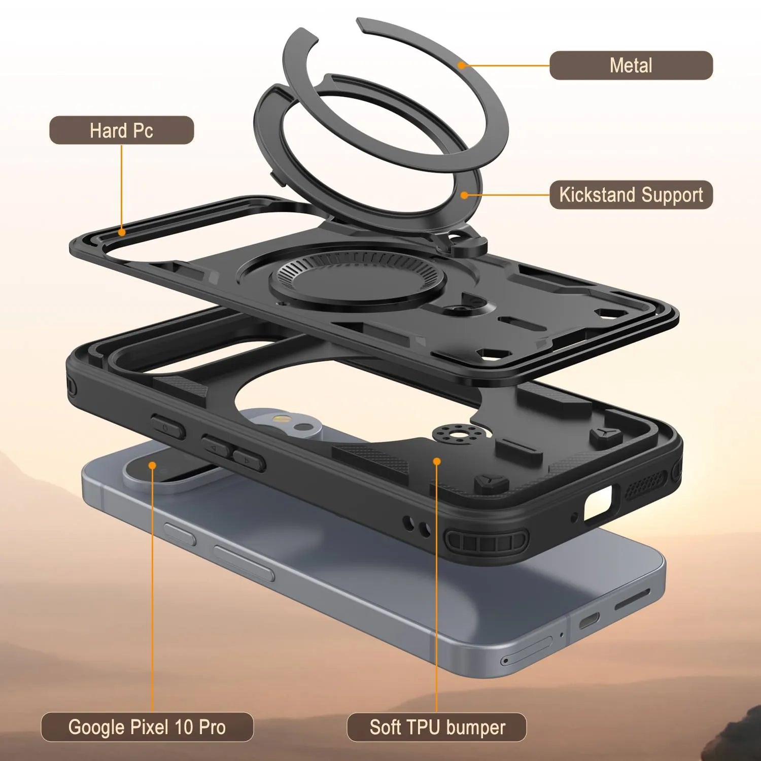 Google Pixel 10 Pro Case Magnetix 2.0 w/ Kickstand [Black]