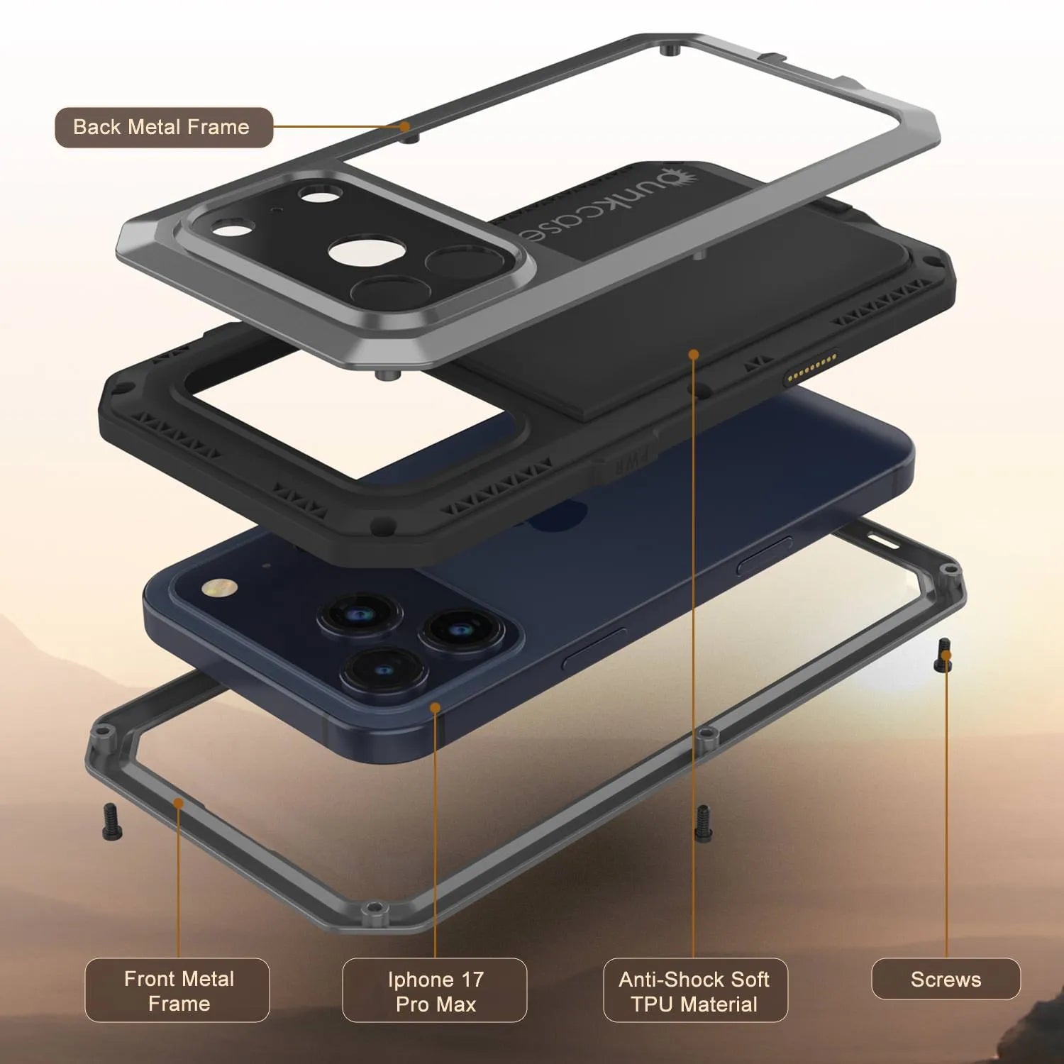 iPhone 17 Pro Max Metal Case, Heavy Duty Military Grade Armor Cover [shock proof] Full Body Hard [Silver]