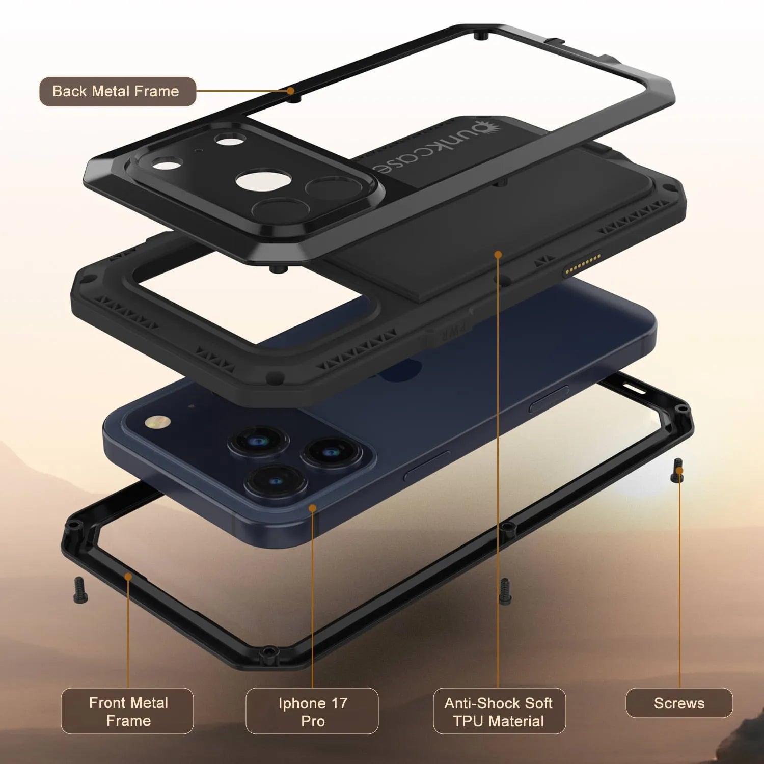 iPhone 17 Pro Metal Case, Heavy Duty Military Grade Armor Cover [shock proof] Full Body Hard [Black]