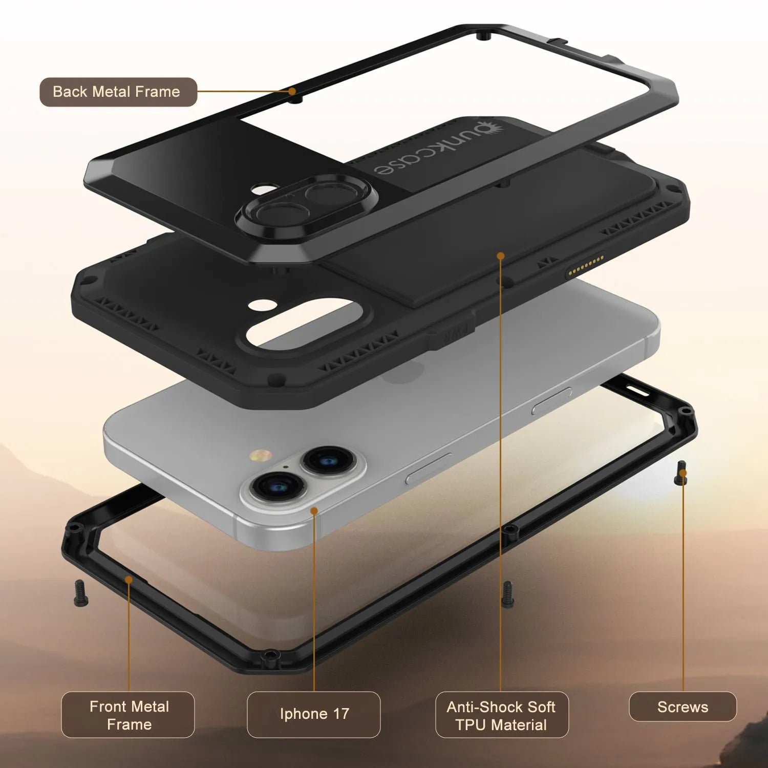 iPhone 17 Metal Case, Heavy Duty Military Grade Armor Cover [shock proof] Full Body Hard [Black]