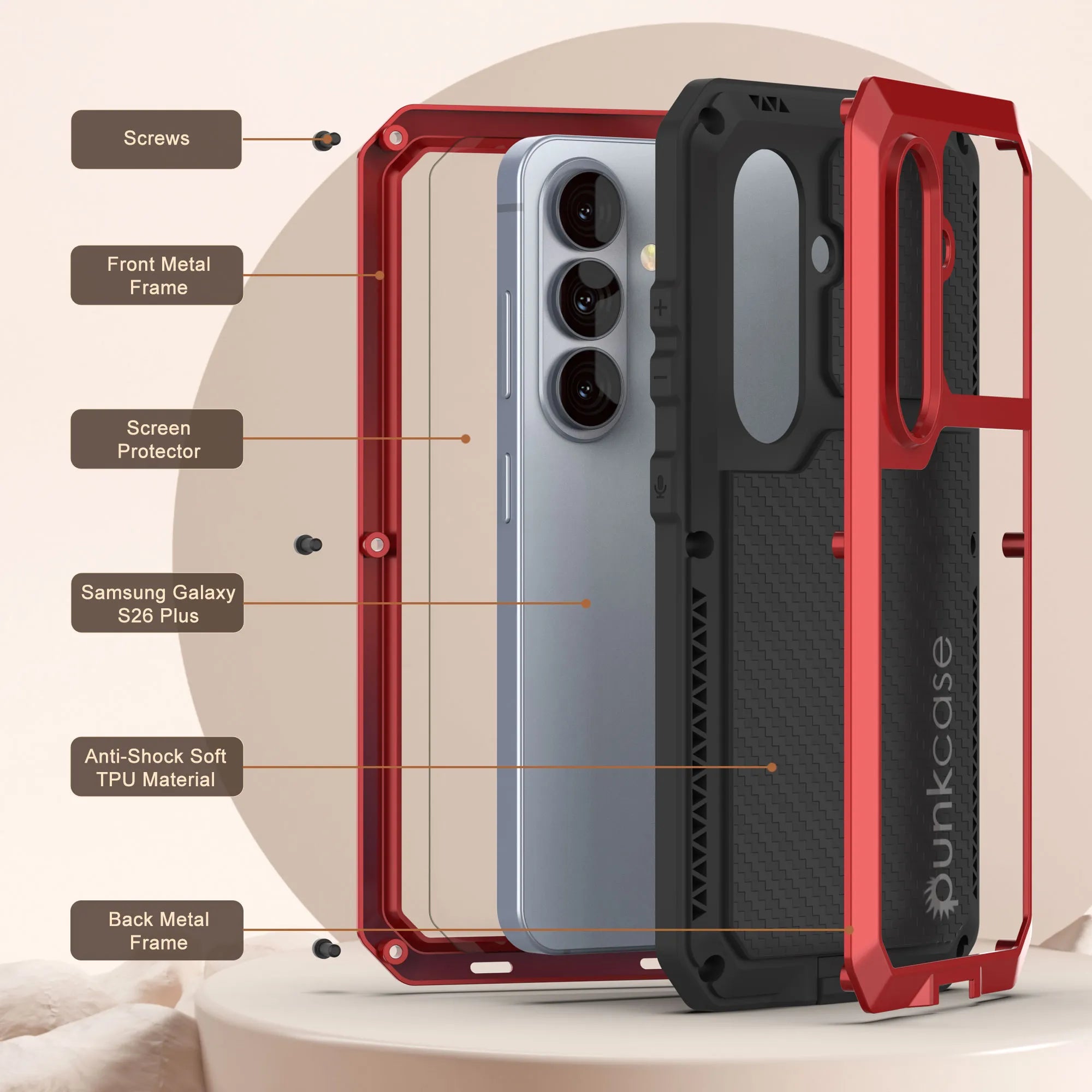 Galaxy S26 Plus Metal Case, Heavy Duty Military Grade Armor Cover [shock proof] Full Body Hard [Red]