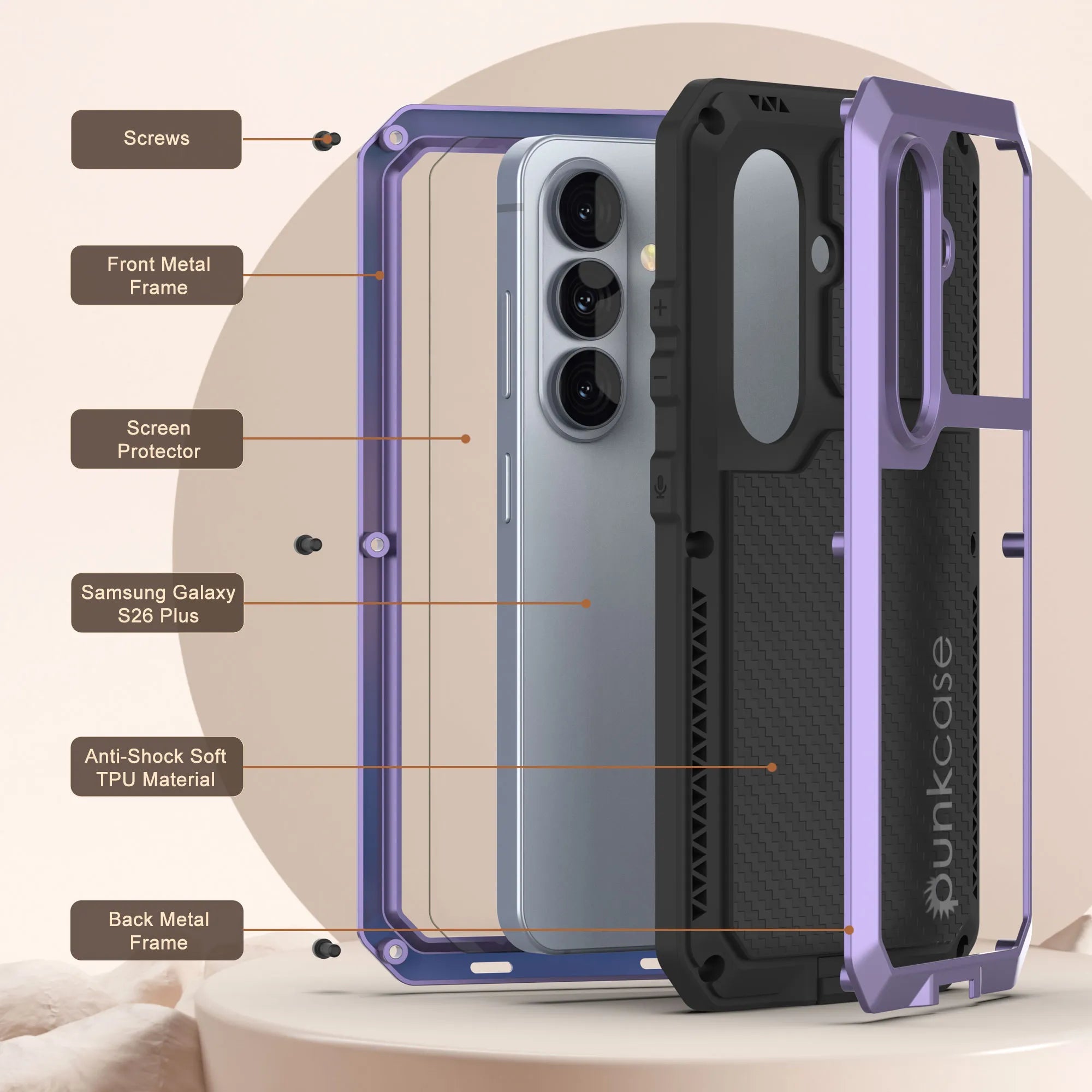 Galaxy S26 Plus Metal Case, Heavy Duty Military Grade Armor Cover [shock proof] Full Body Hard [Purple]