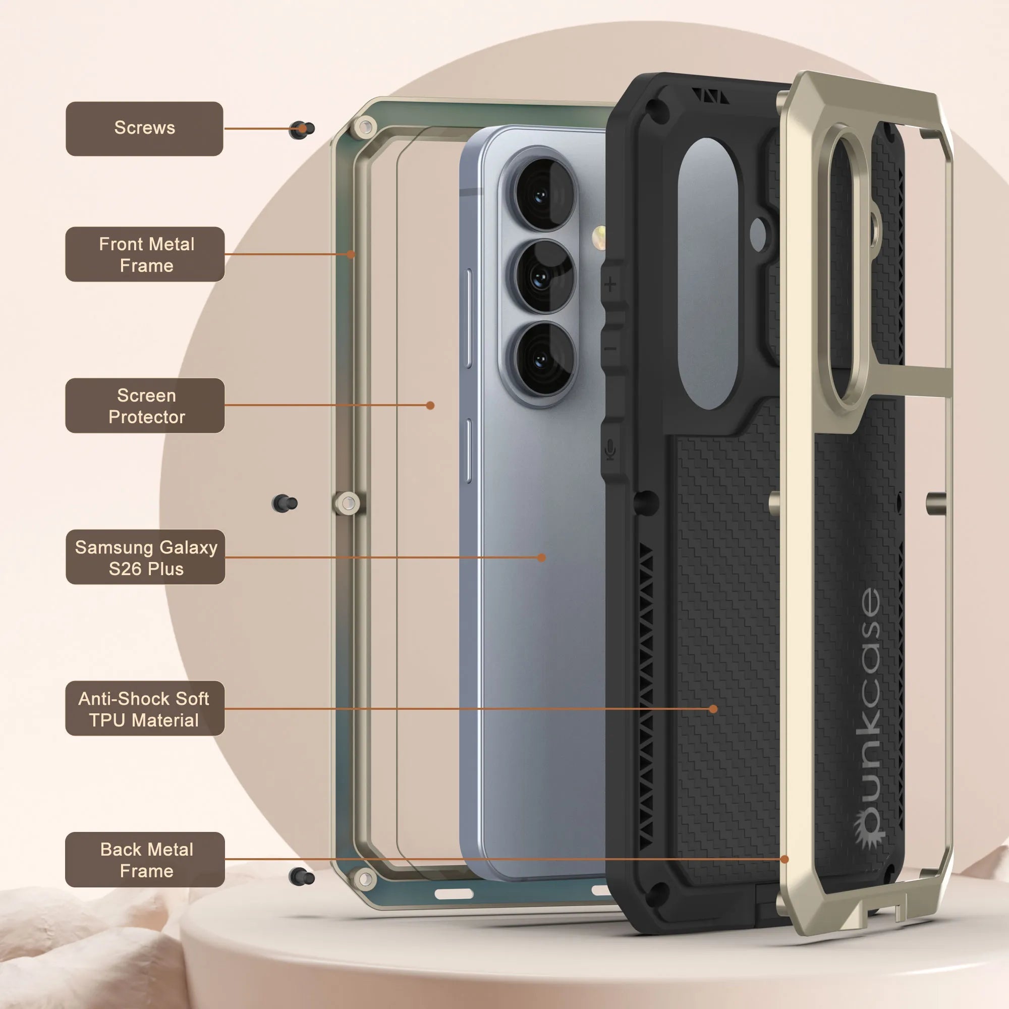 Galaxy S26 Plus Metal Case, Heavy Duty Military Grade Armor Cover [shock proof] Full Body Hard [Gold]