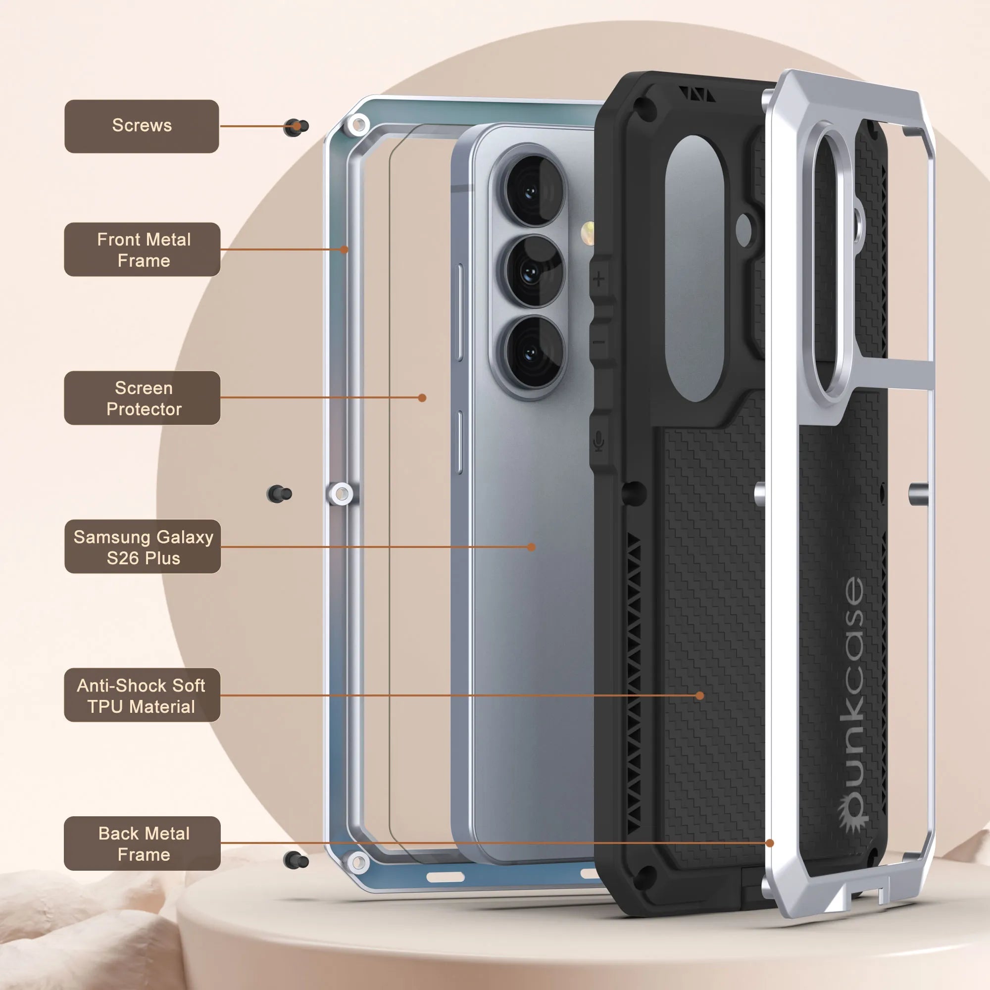 Galaxy S26 Plus Metal Case, Heavy Duty Military Grade Armor Cover [shock proof] Full Body Hard [White]