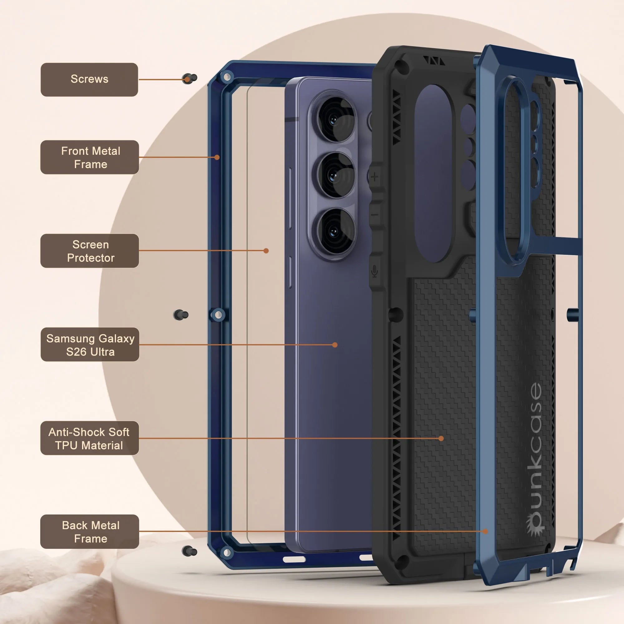 Galaxy S26 Ultra Metal Case, Heavy Duty Military Grade Armor Cover [shock proof] Full Body Hard [Blue]