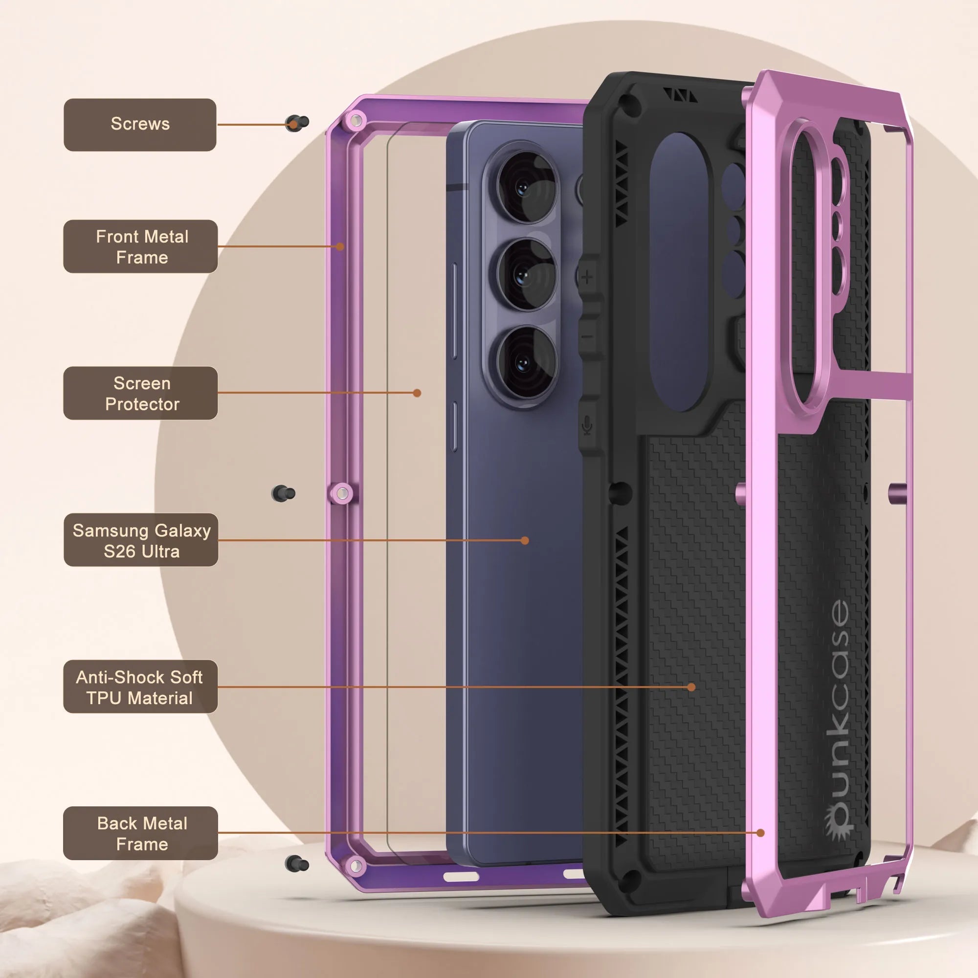 Galaxy S26 Ultra Metal Case, Heavy Duty Military Grade Armor Cover [shock proof] Full Body Hard [Pink]