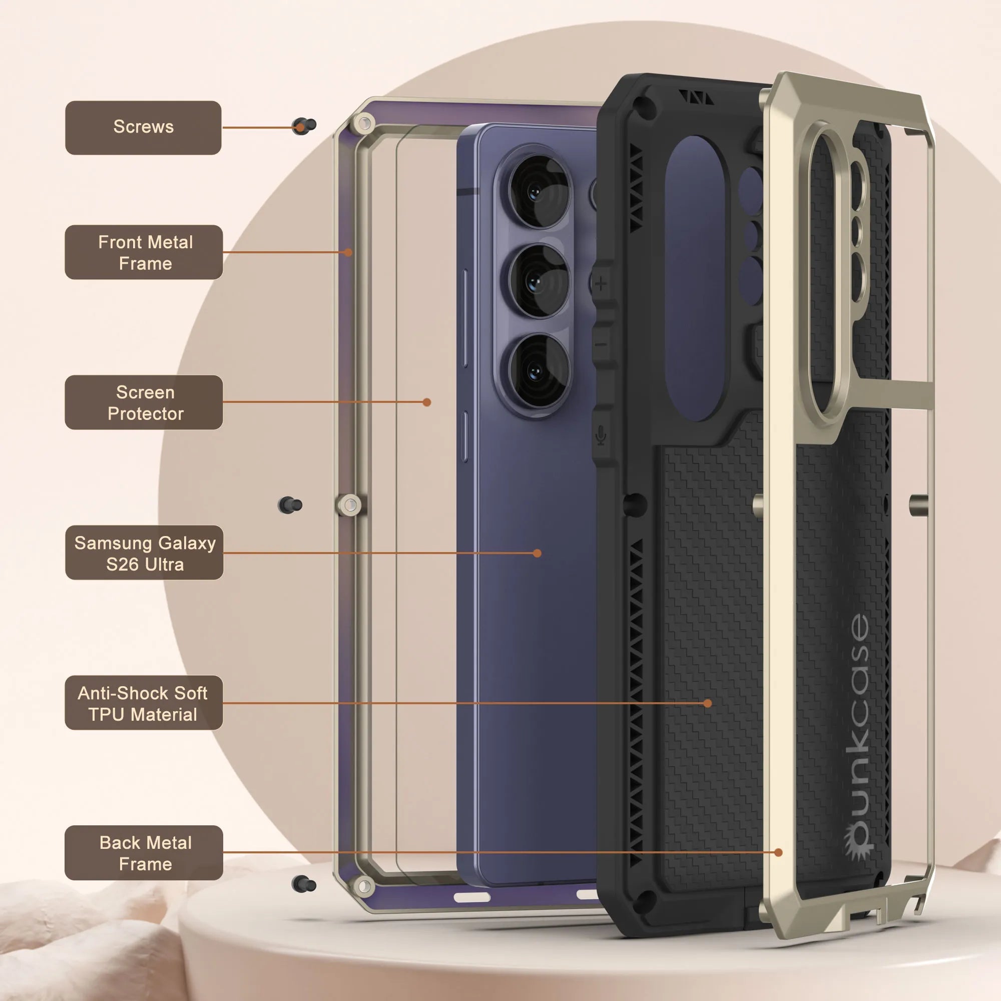 Galaxy S26 Ultra Metal Case, Heavy Duty Military Grade Armor Cover [shock proof] Full Body Hard [Gold]