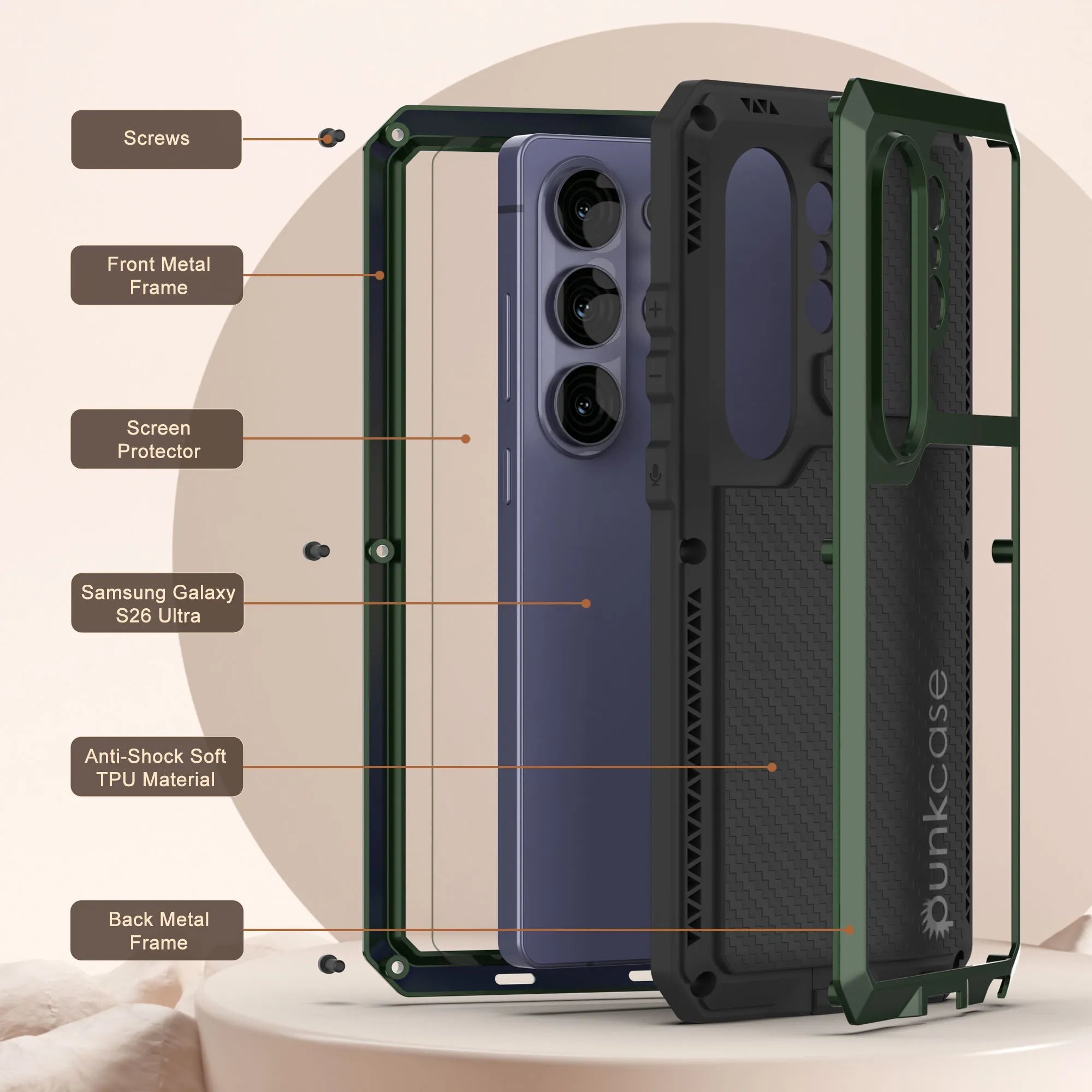 Galaxy S26 Ultra Metal Case, Heavy Duty Military Grade Armor Cover [shock proof] Full Body Hard [Dark Green]
