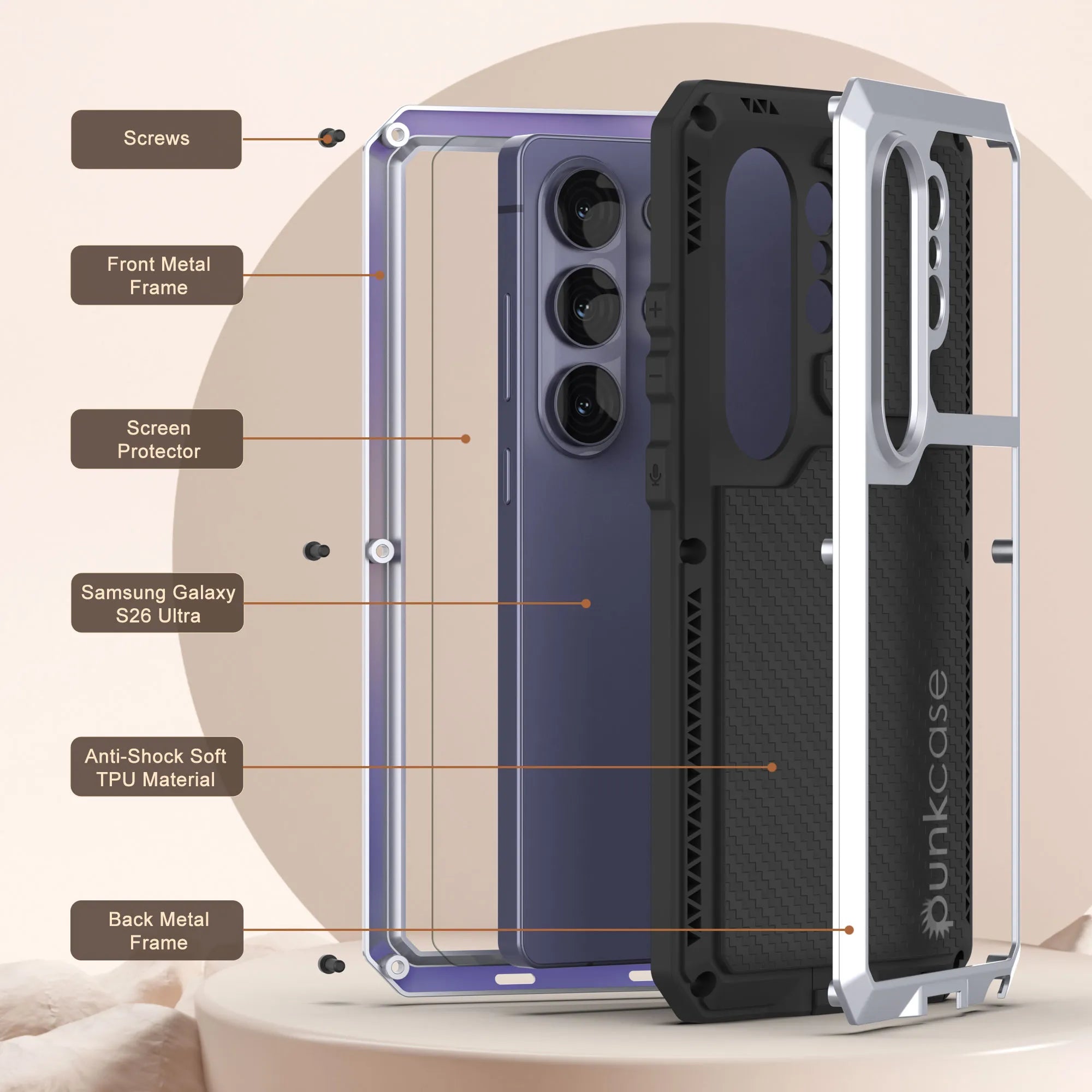 Galaxy S26 Ultra Metal Case, Heavy Duty Military Grade Armor Cover [shock proof] Full Body Hard [White]