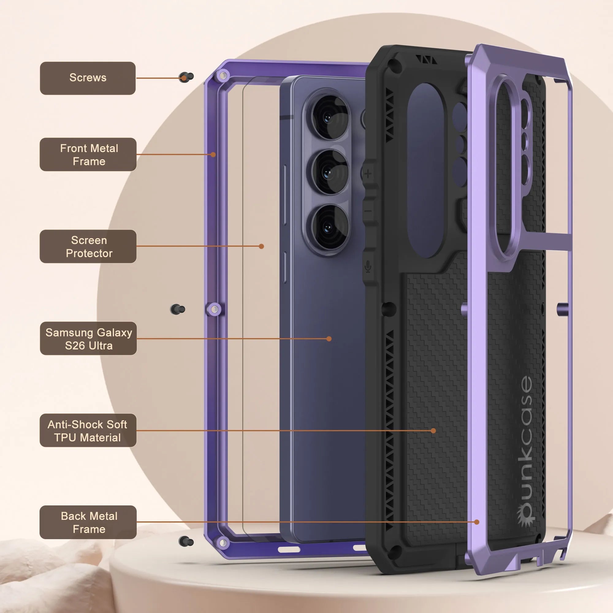 Galaxy S26 Ultra Metal Case, Heavy Duty Military Grade Armor Cover [shock proof] Full Body Hard [Purple]