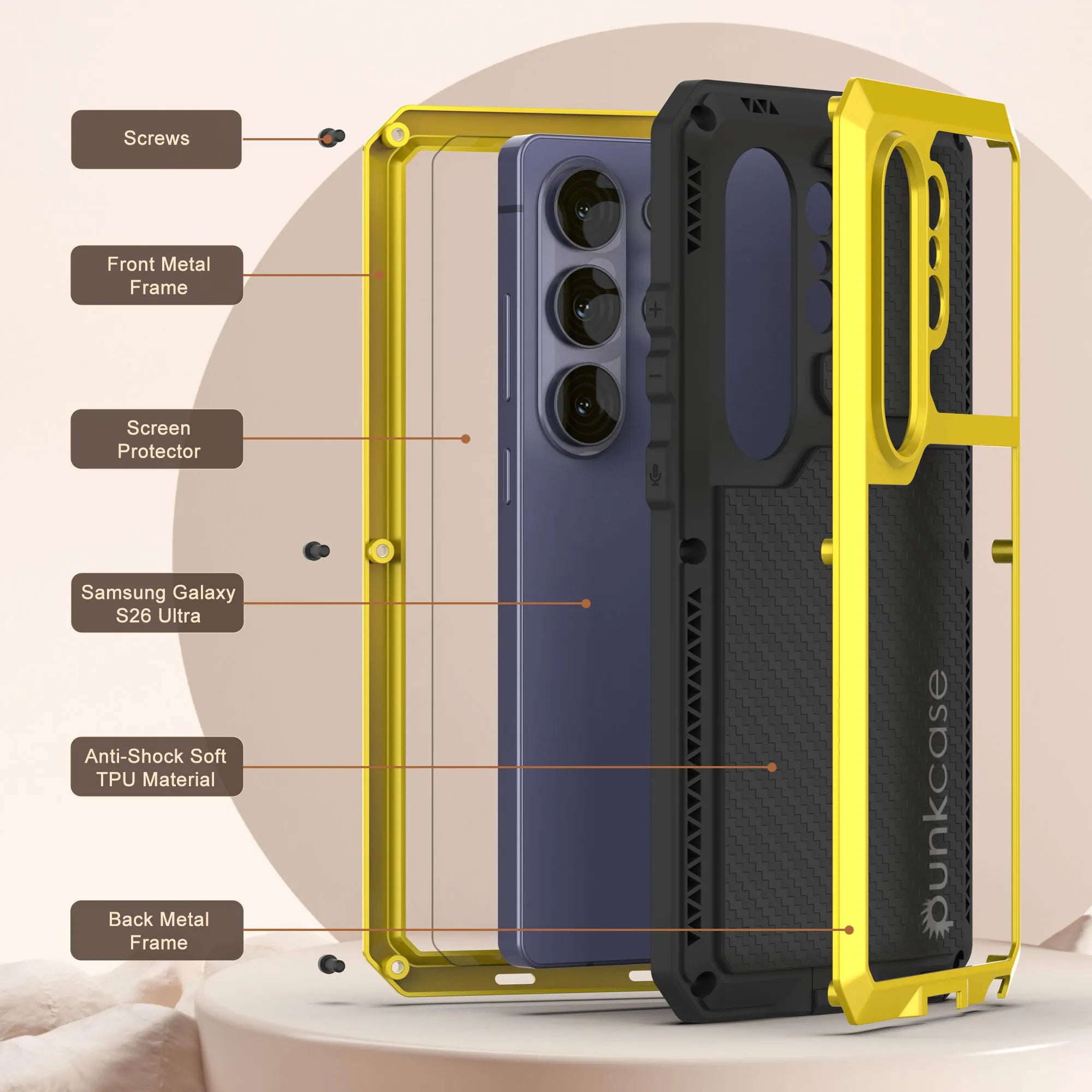 Galaxy S26 Ultra Metal Case, Heavy Duty Military Grade Armor Cover [shock proof] Full Body Hard [Yellow]