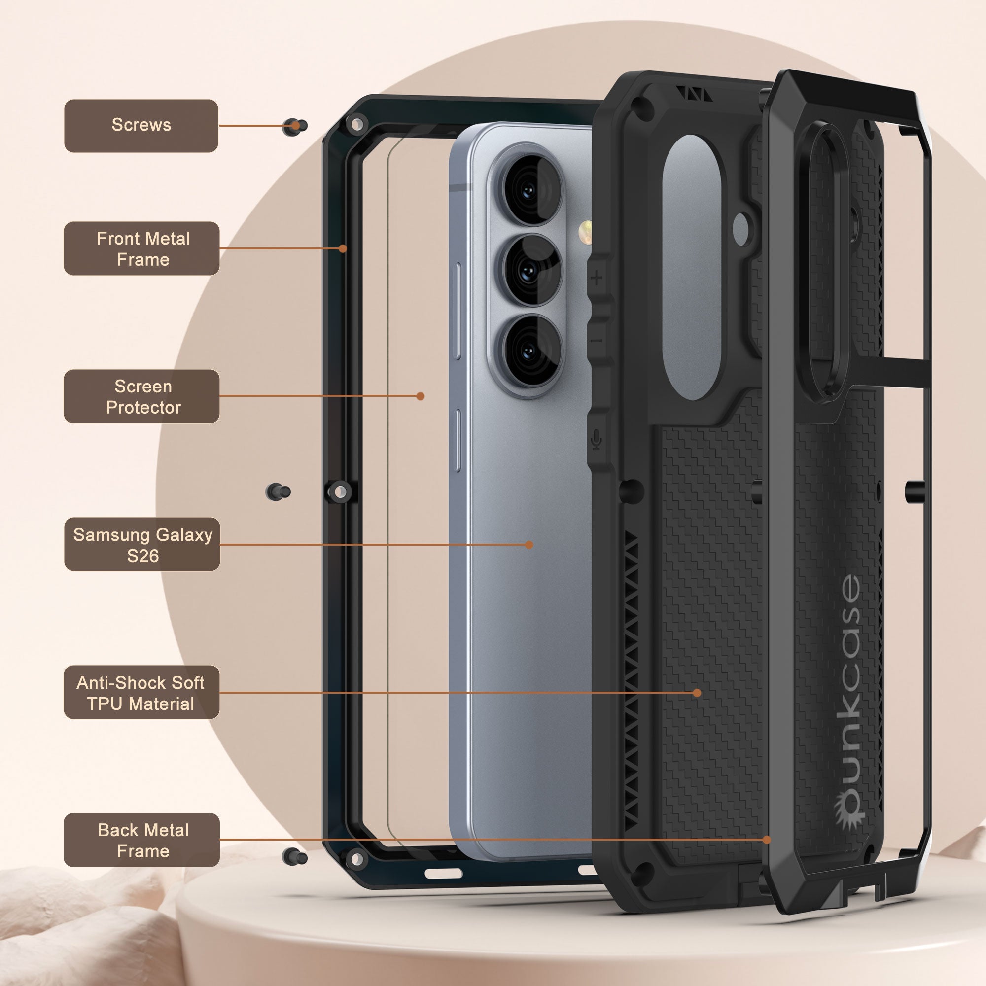 Galaxy S26 Metal Case, Heavy Duty Military Grade Armor Cover [shock proof] Full Body Hard [Black]