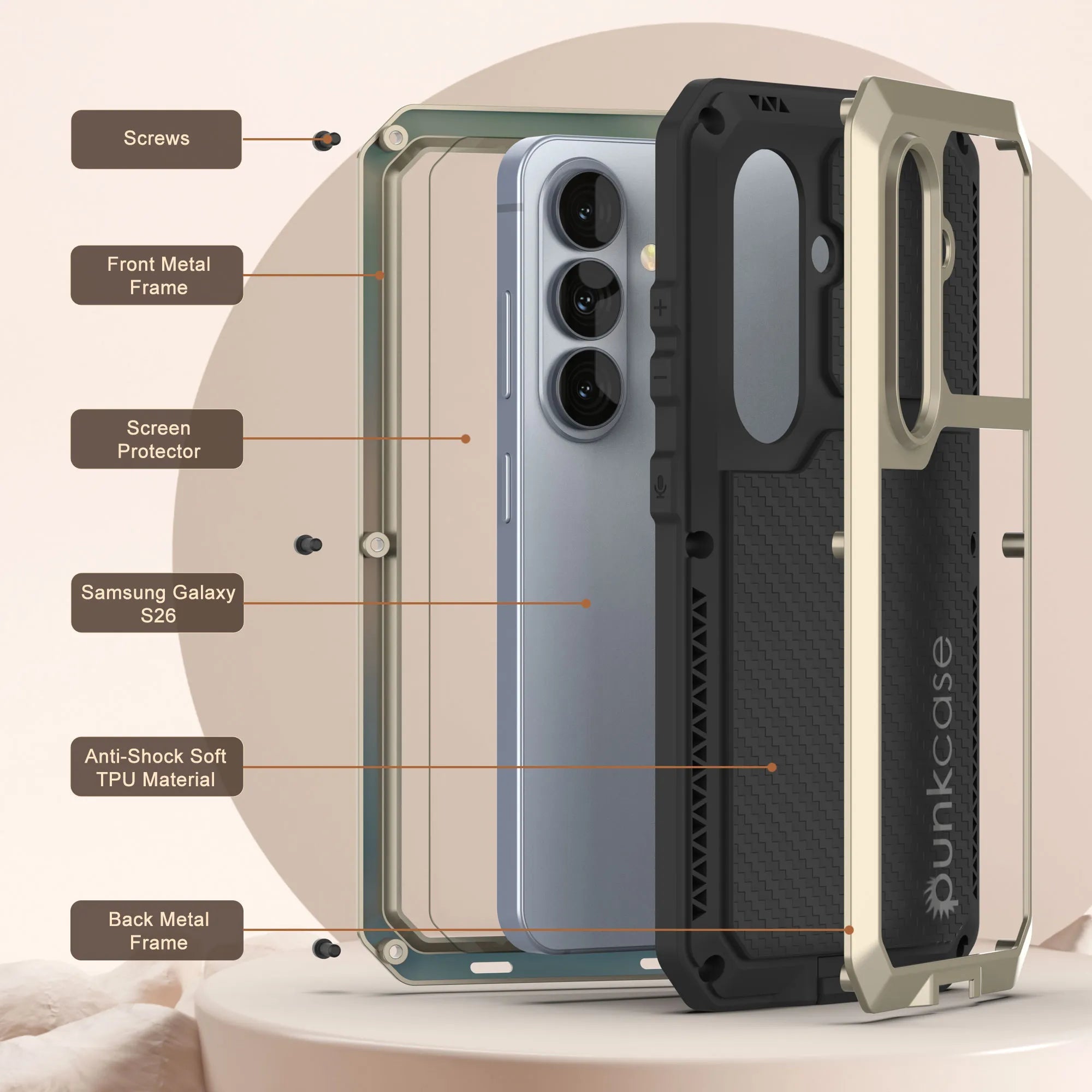 Galaxy S26 Metal Case, Heavy Duty Military Grade Armor Cover [shock proof] Full Body Hard [Gold]