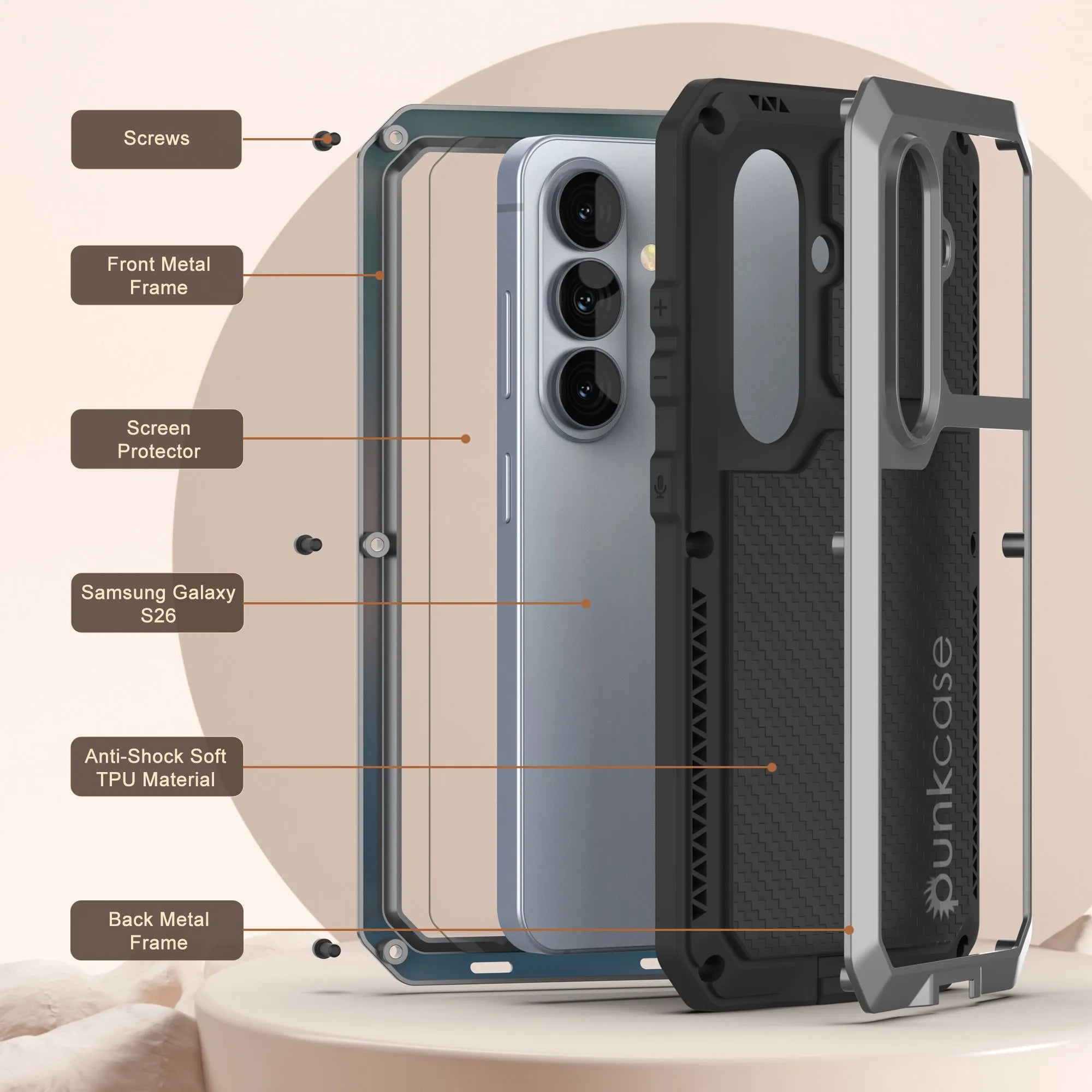 Galaxy S26 Metal Case, Heavy Duty Military Grade Armor Cover [shock proof] Full Body Hard [Silver]