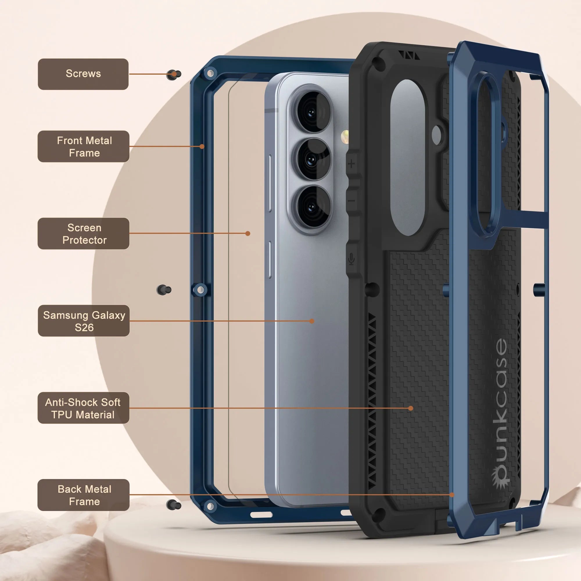 Galaxy S26 Metal Case, Heavy Duty Military Grade Armor Cover [shock proof] Full Body Hard [Blue]