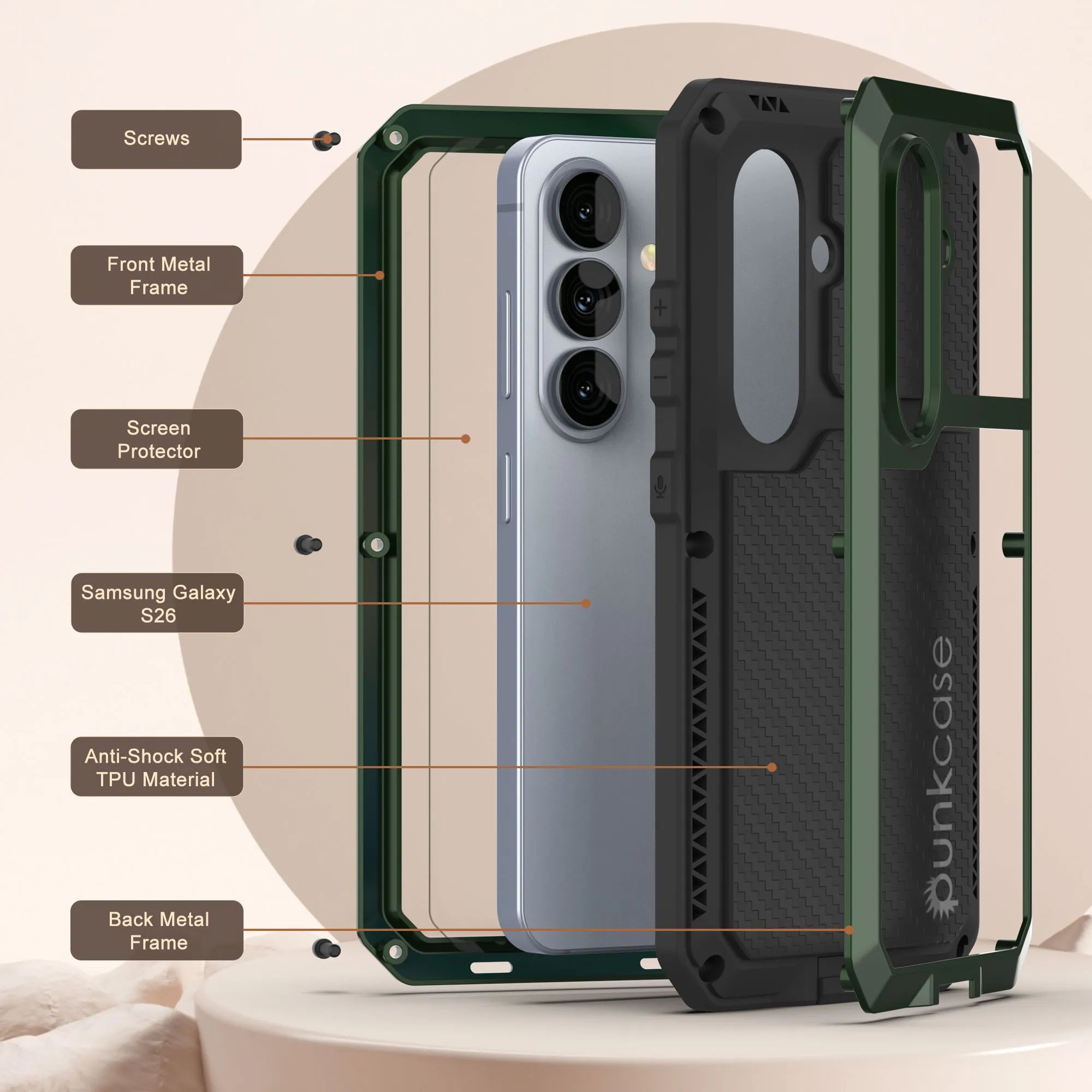 Galaxy S26 Metal Case, Heavy Duty Military Grade Armor Cover [shock proof] Full Body Hard [Dark Green]