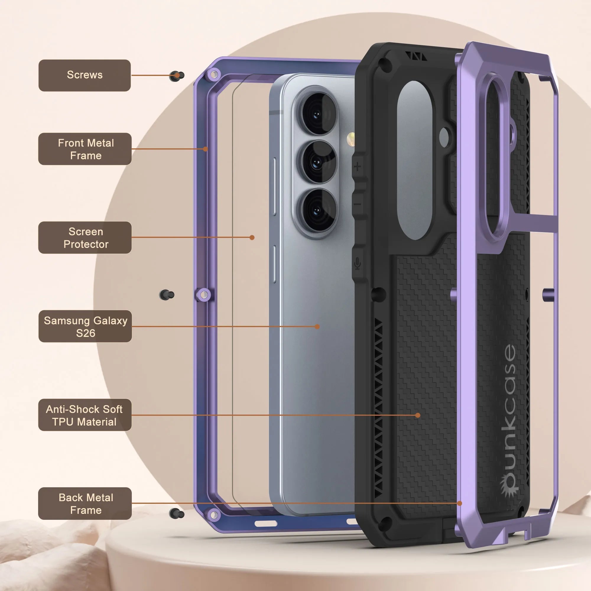 Galaxy S26 Metal Case, Heavy Duty Military Grade Armor Cover [shock proof] Full Body Hard [Purple]