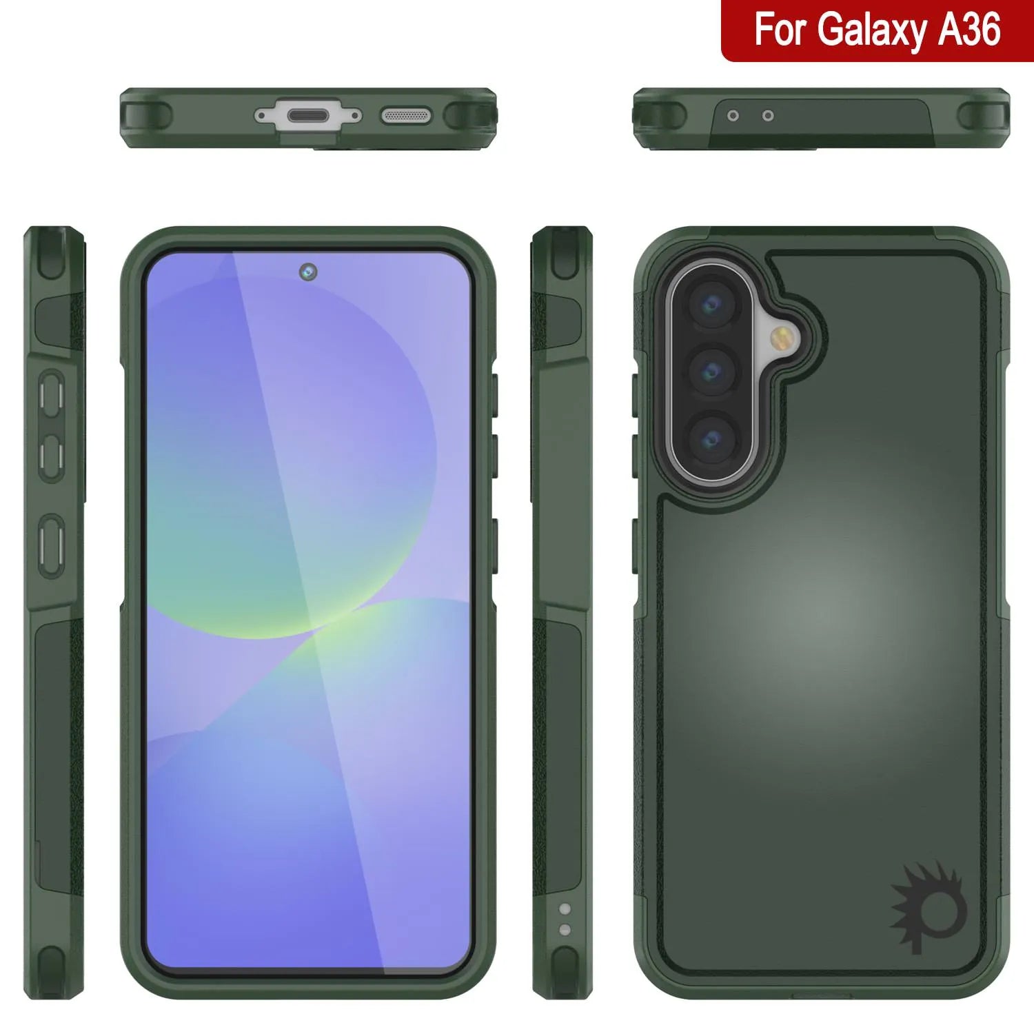 PunkCase Galaxy A36 Case, [Spartan 2.0 Series] Clear Rugged Heavy Duty Cover [Dark Green]