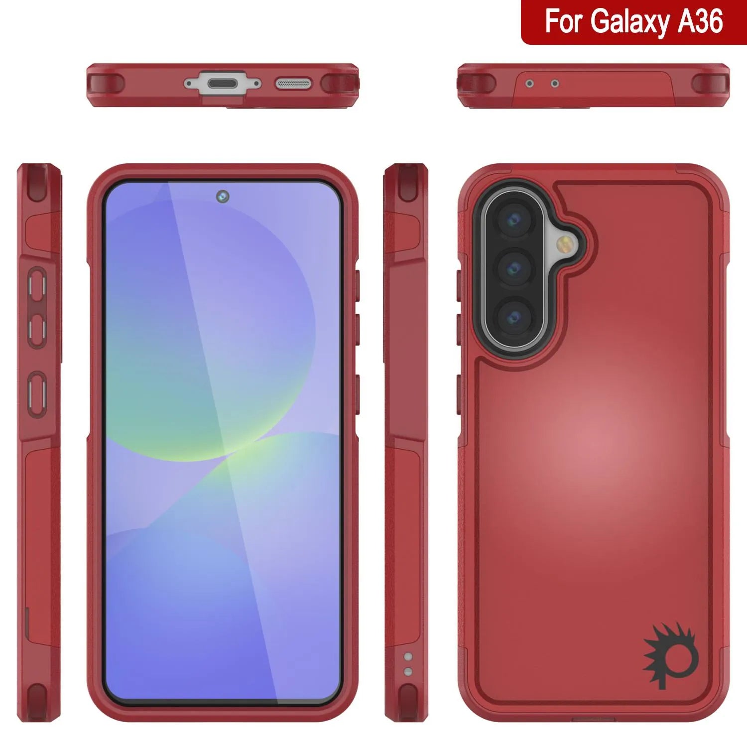 PunkCase Galaxy A36 Case, [Spartan 2.0 Series] Clear Rugged Heavy Duty Cover [Red]
