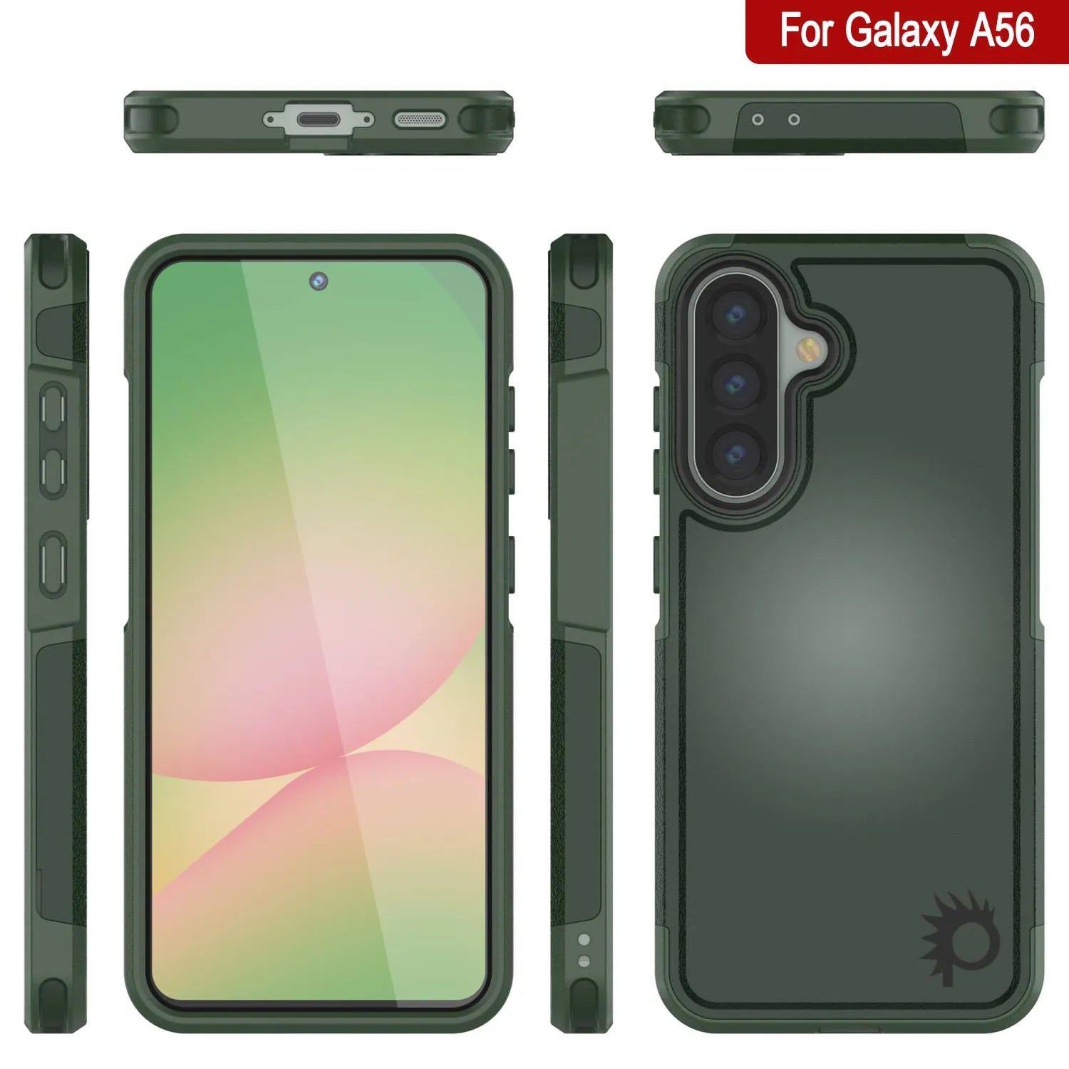 PunkCase Galaxy A56 Case, [Spartan 2.0 Series] Clear Rugged Heavy Duty Cover [Dark Green]