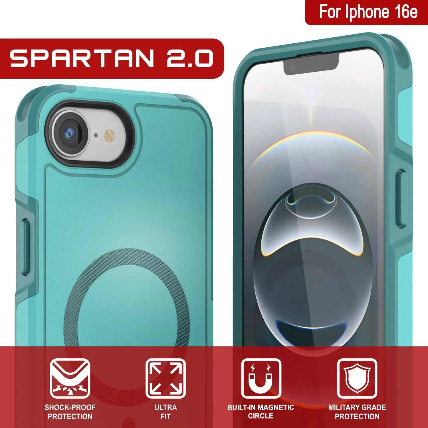 PunkCase iPhone 16e Case, [Spartan 2.0 Series] Clear Rugged Heavy Duty Cover W/Built in Screen Protector [Blue]