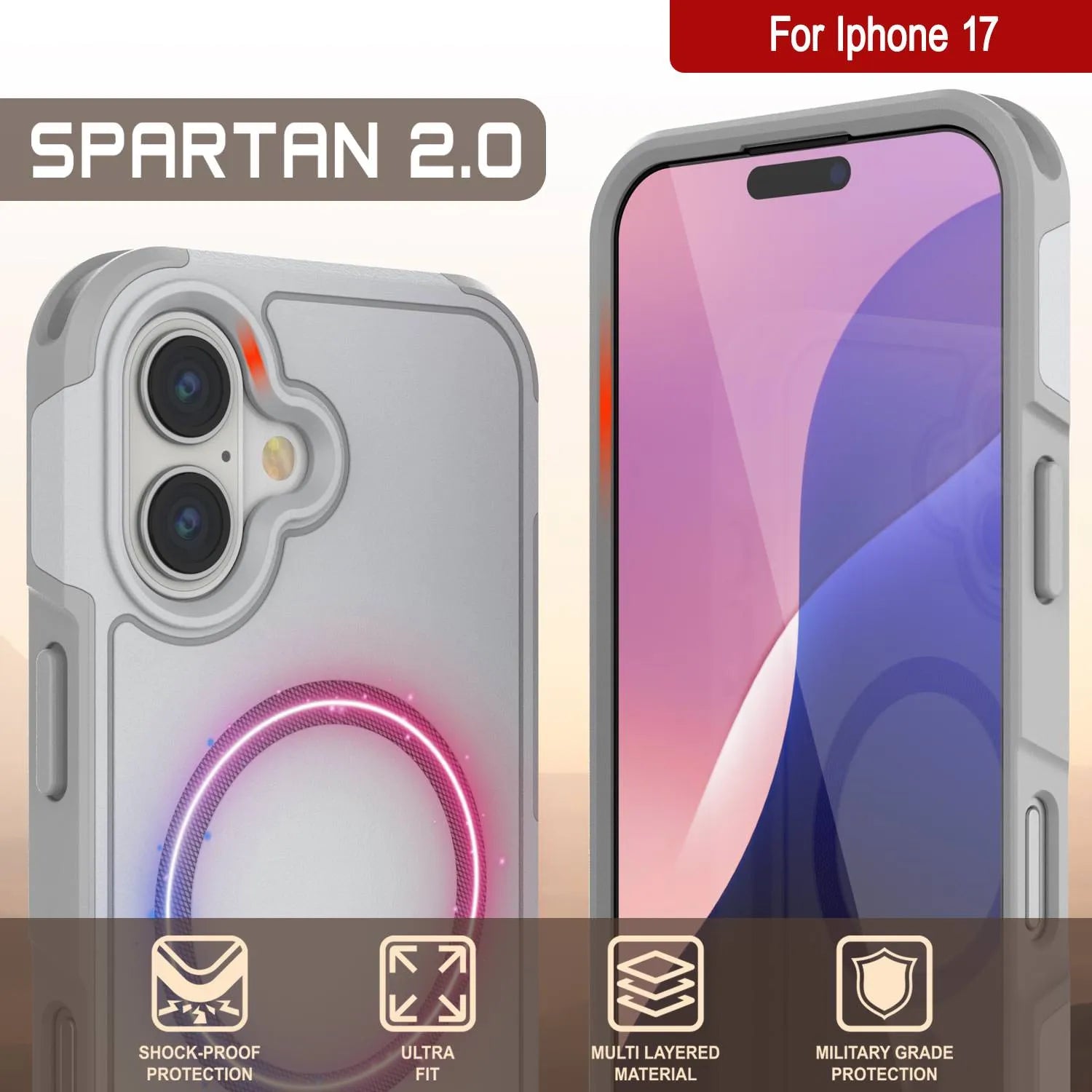 PunkCase iPhone 17 Case, [Spartan 2.0 Series] Clear Rugged Heavy Duty Cover W/Built in Screen Protector [white]