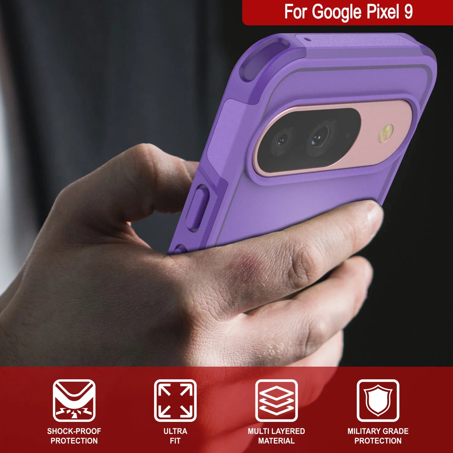 PunkCase Google Pixel 9 Case, [Spartan 2.0 Series] Clear Rugged Heavy Duty Cover W/Built in Screen Protector [Purple]