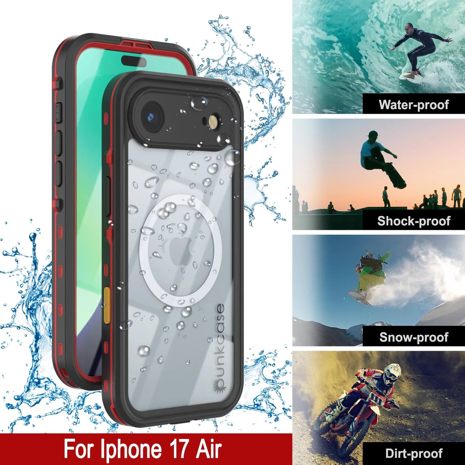 iPhone 17 Air Waterproof IP68 Case, Punkcase [Red] [StudStar Series] [Slim Fit]
