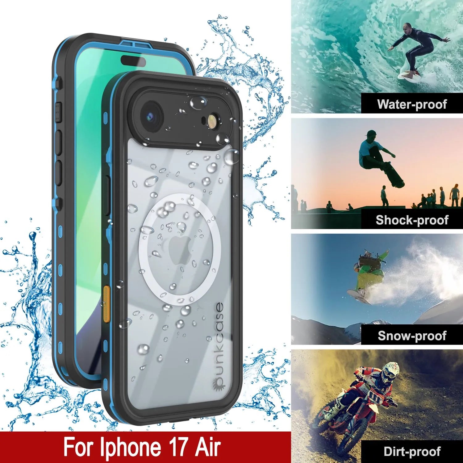 iPhone 17 Air Waterproof IP68 Case, Punkcase [Light blue] [StudStar Series] [Slim Fit] [Dirtproof]