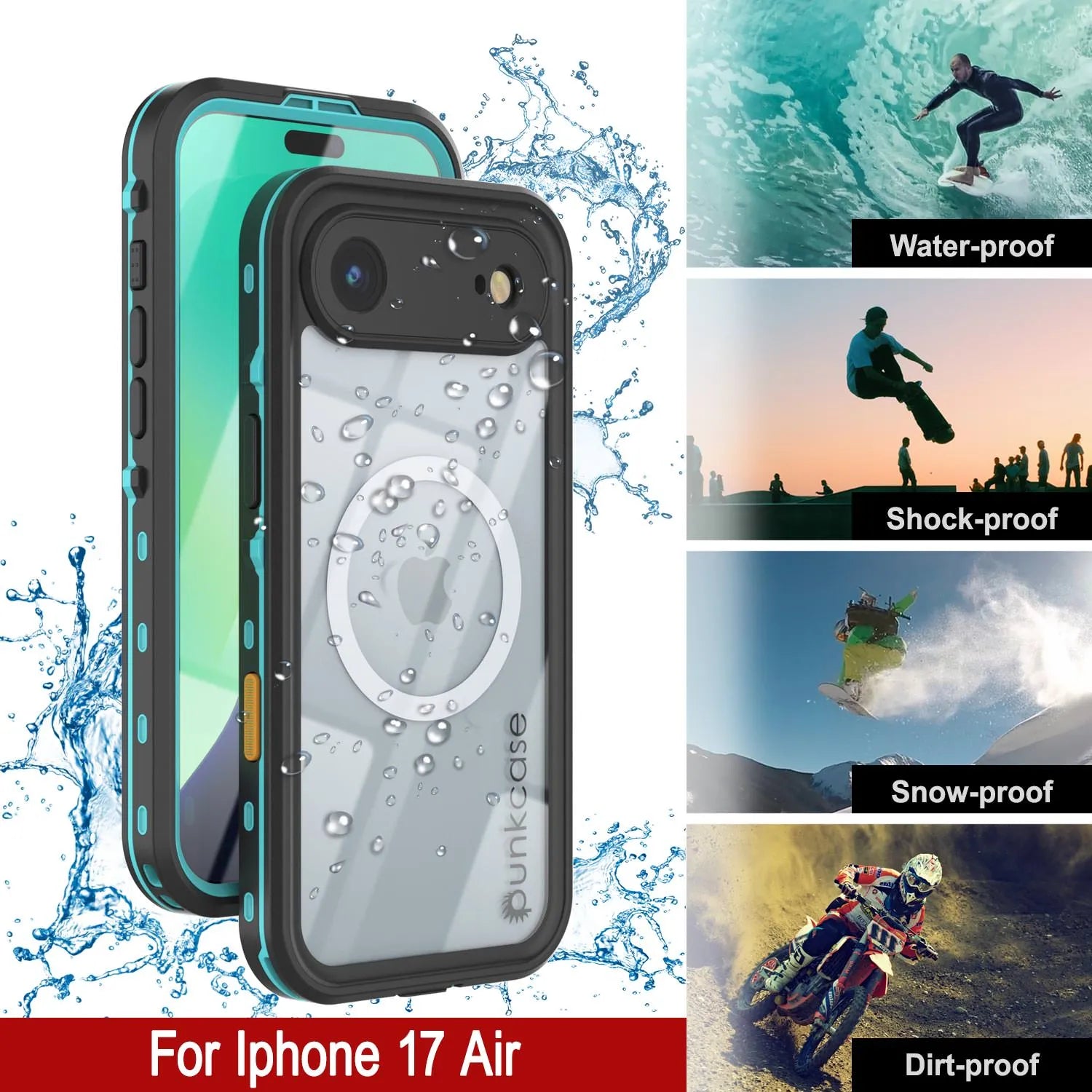 iPhone 17 Air Waterproof IP68 Case, Punkcase [Teal] [StudStar Series] [Slim Fit]